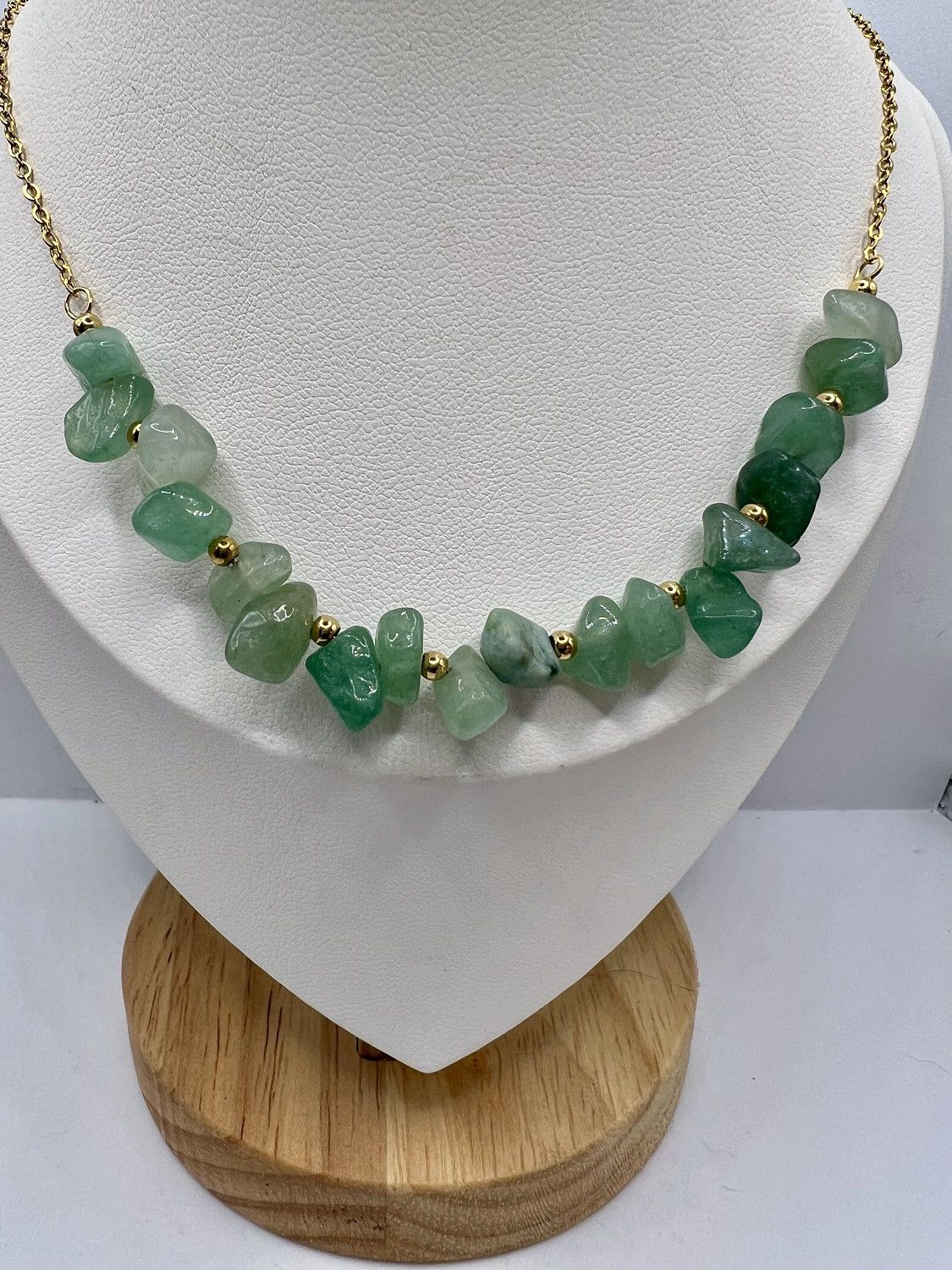 Handmade Green Jade Statement Gold Chain Necklace Size ONE SIZE - 3 Thumbnail