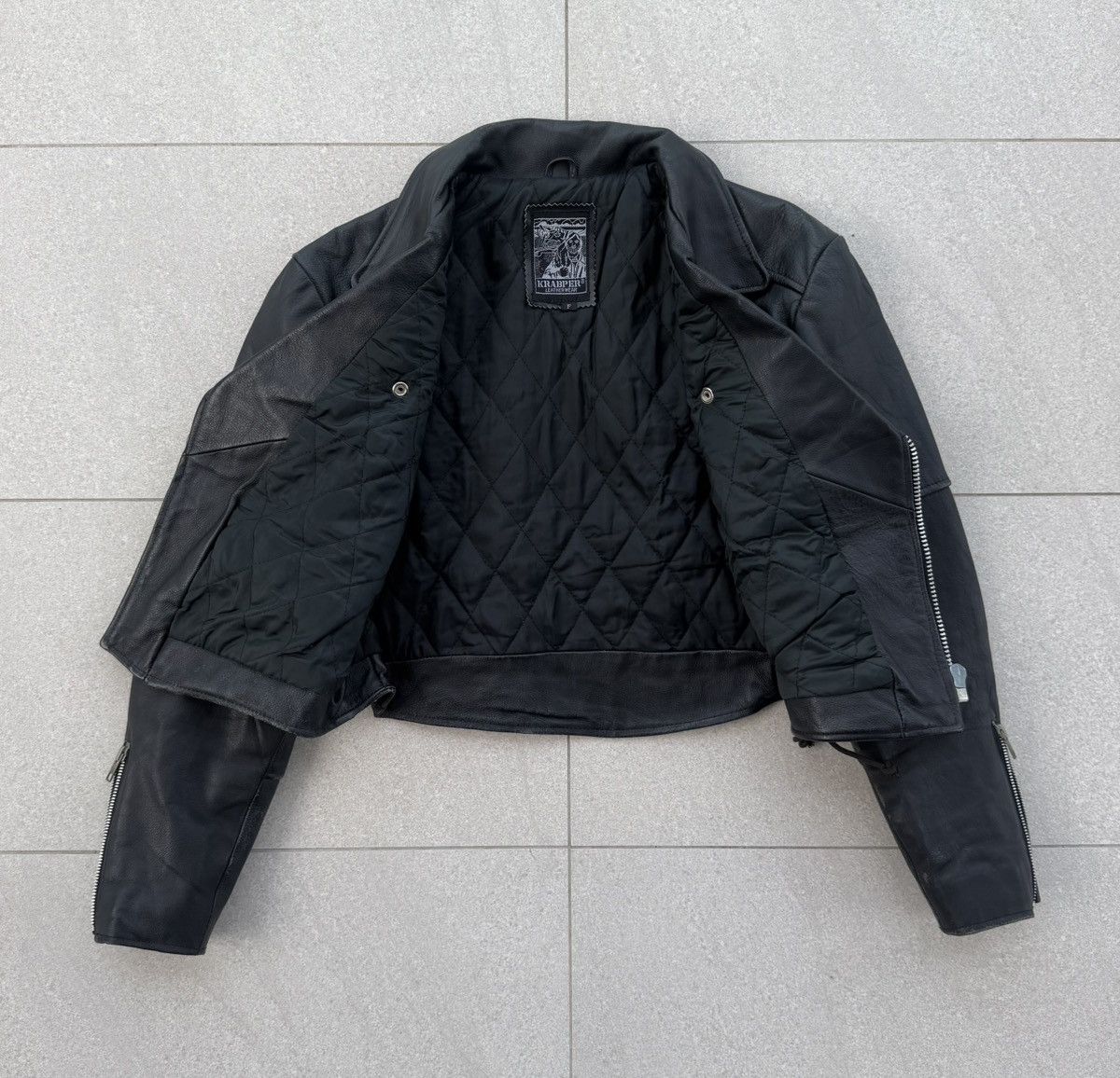 Japanese Brand Vintage KRABPER Genuine Leather Crop Biker Jacket Size M / US 6-8 / IT 42-44 - 15 Thumbnail