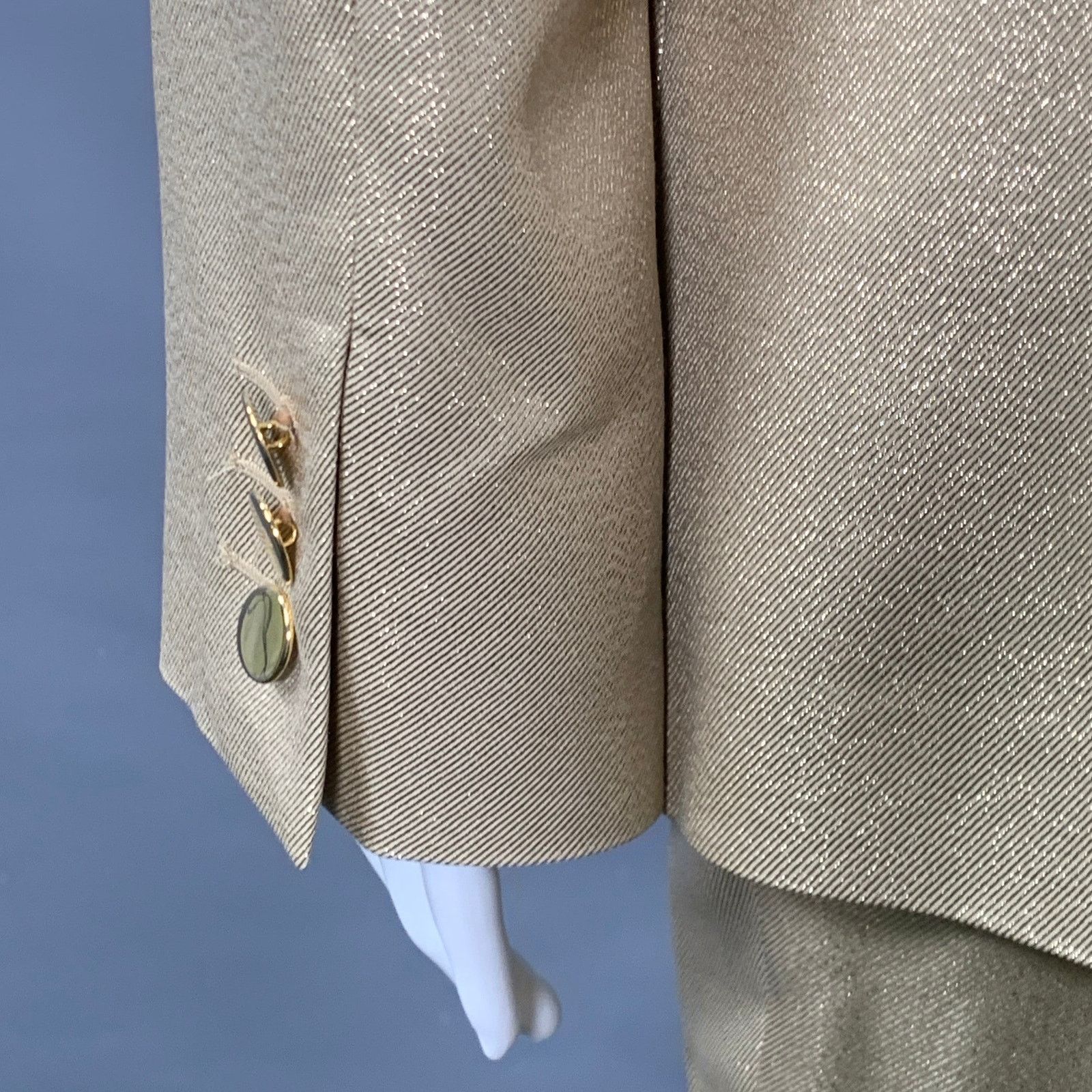 Emporio Armani EMPORIO ARMANI Size M Gold Metallic Notch Lapel Pantsuit Size 32" / US 10 / IT 46 - 6 Thumbnail