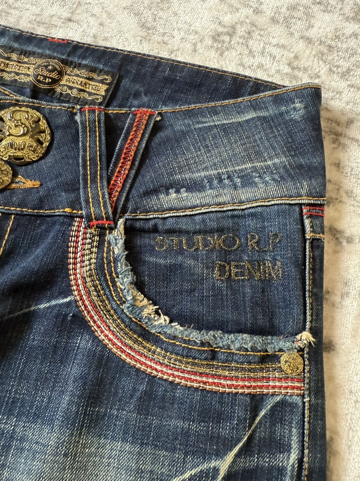 Le Grande Bleu (L.G.B.) Studio R.P Muddy Wash Wide Leg Flared Jeans Size US 28 / EU 44 - 11 Thumbnail