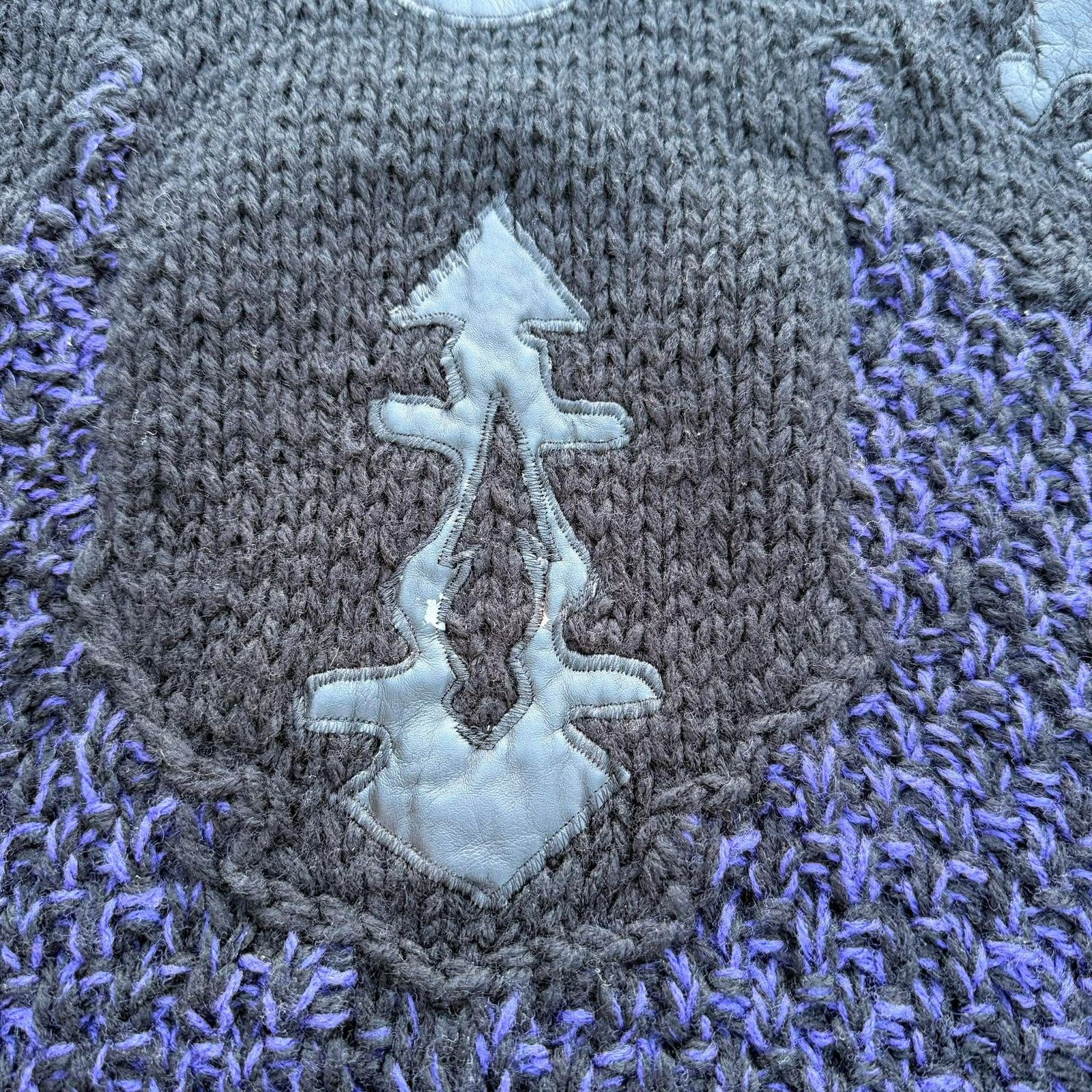Other Vintage 80s Forum Chunky Knit Sweater L Gray Leather Purple Size US L / EU 52-54 / 3 - 2 Thumbnail