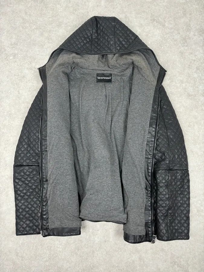 Emporio Armani AW2012 Emporio Armani Black Leather Hooded Quilted Jacket Size US M / EU 48-50 / 2 - 7 Thumbnail