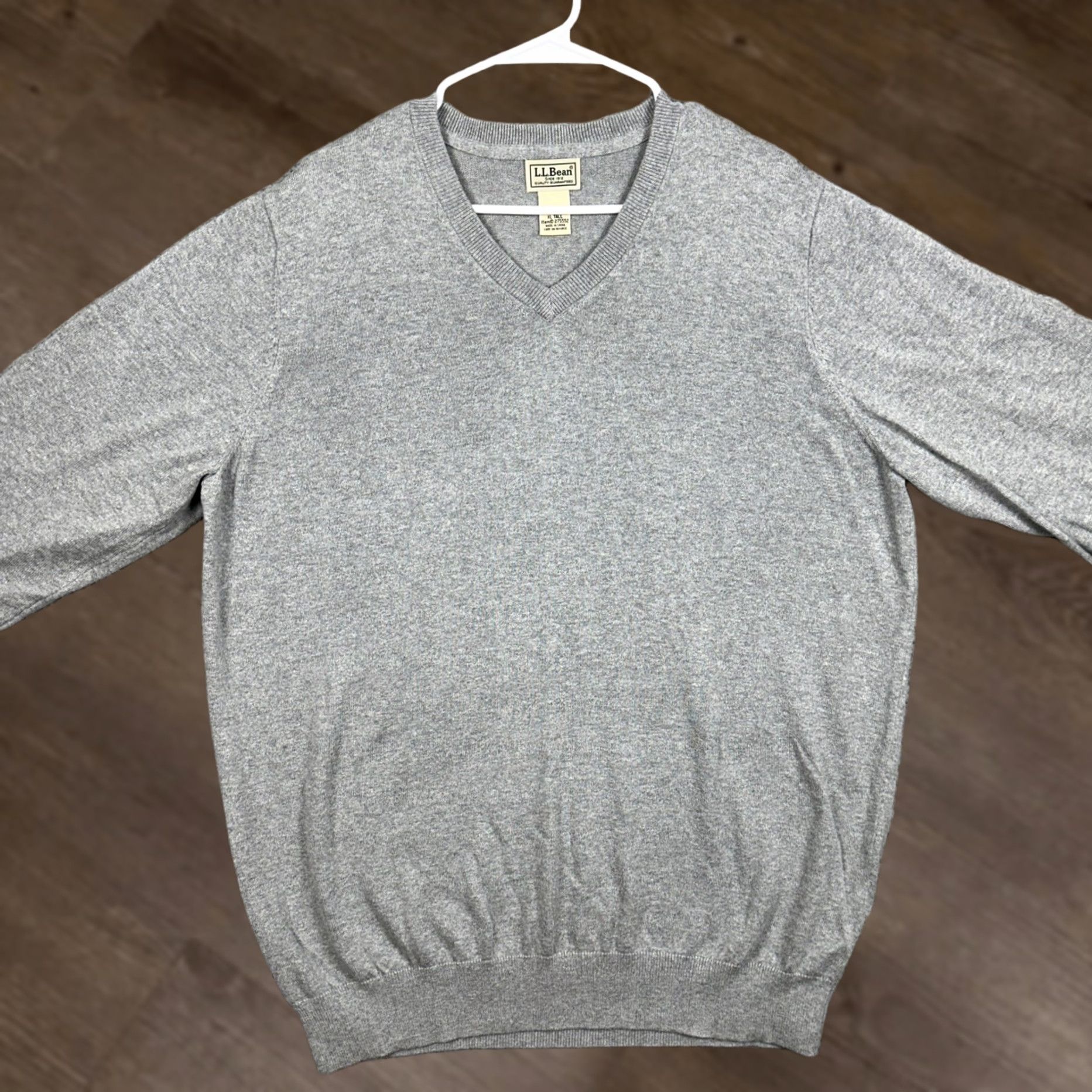 Vintage L.L. Bean Cotton Cashmere Blend Sweater V-Neck Mens XLT Tall Gray Long Sleeve Size US XL / EU 56 / 4 - 1 Thumbnail