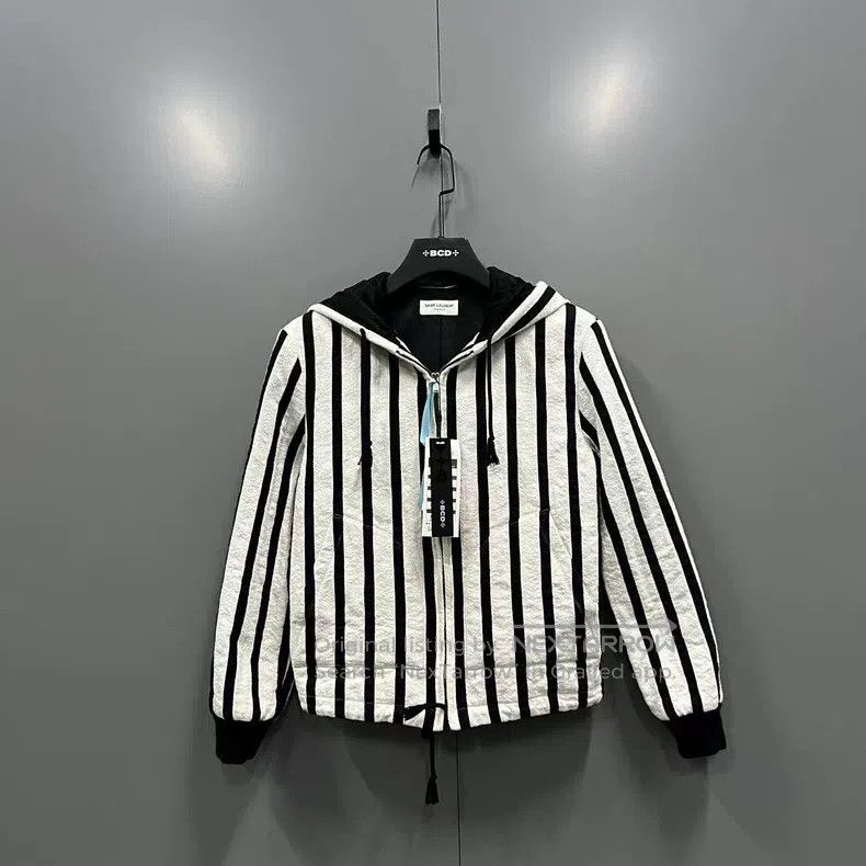 Saint Laurent Paris Saint Laurent Paris Striped Hooded Zip-Up Jacket Size XS / US 0-2 / IT 36-38 - 1 Thumbnail