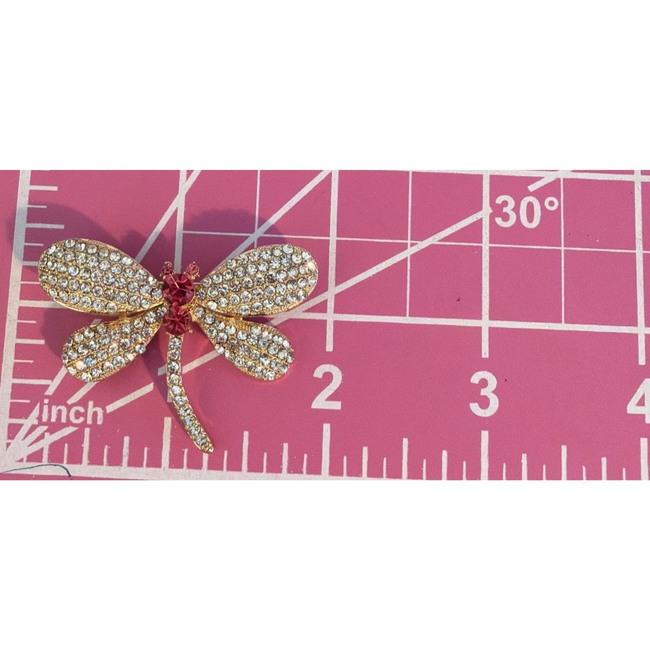 Other Gold Tone Dragonfly Pin Brooch Clear Pink Rhinestones 1.75" Size ONE SIZE - 4 Thumbnail