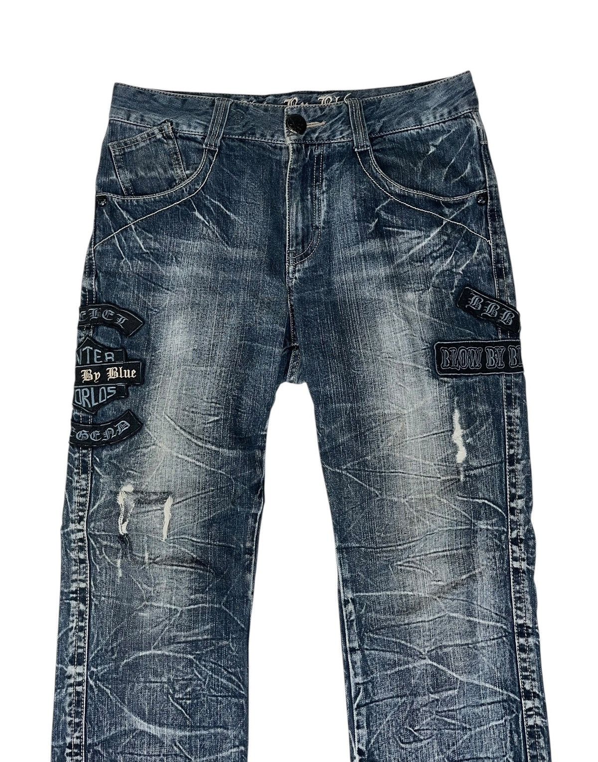 Japanese Brand Japan Brand Blow By Blue Stone Wash Patches Denim Jeans Size US 33 - 3 Thumbnail