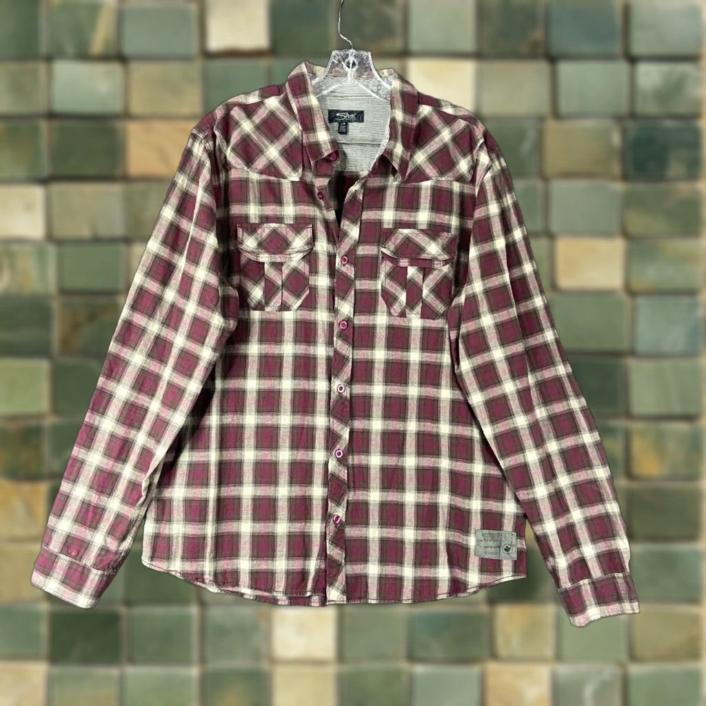 Silver Jeans Co. VINTAGE Silver Jeans Co Red Plaid Button-Up Shirt Long Sleeve Mend L Mens Red Plaid Button-Up Shirt Large Mens Size US L / EU 52-54 / 3 - 1 Thumbnail
