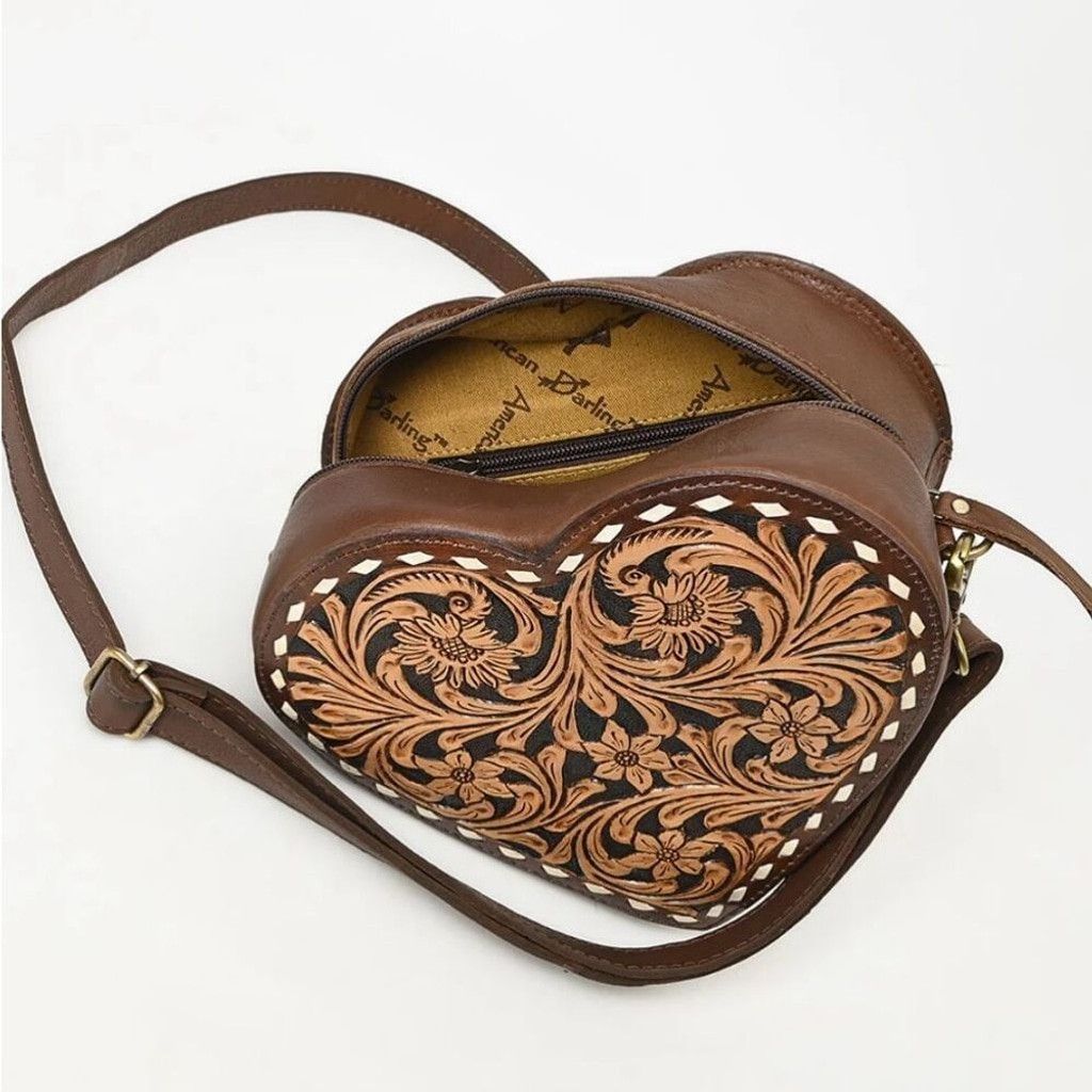 Other New Heart Canteen Purse Genuine Western Tooled Leather Women Size ONE SIZE - 6 Thumbnail