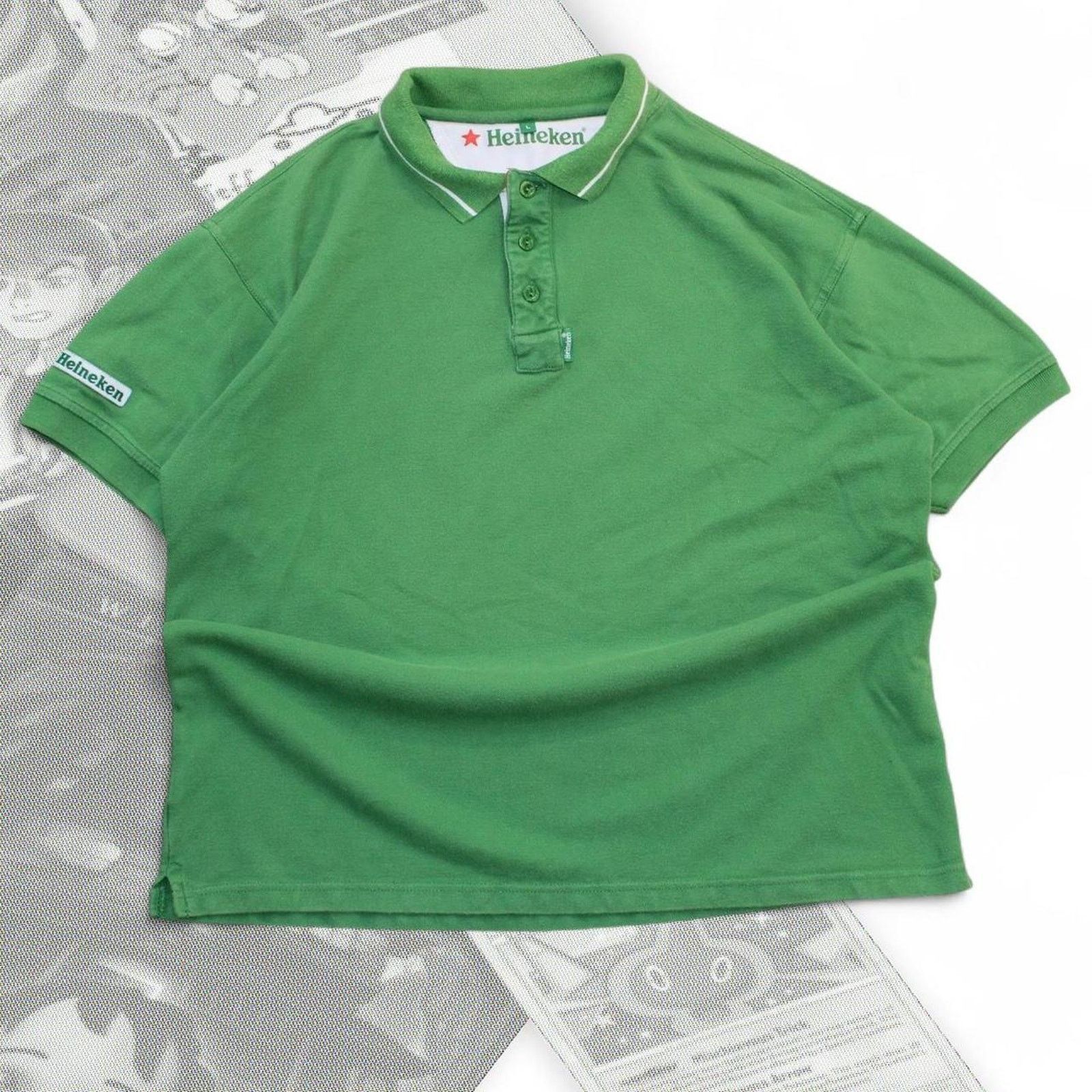 & Other Stories Y2K Green Heineken Beer Short Sleeve Collard Polo Shirt Size US L / EU 52-54 / 3 - 1 Thumbnail