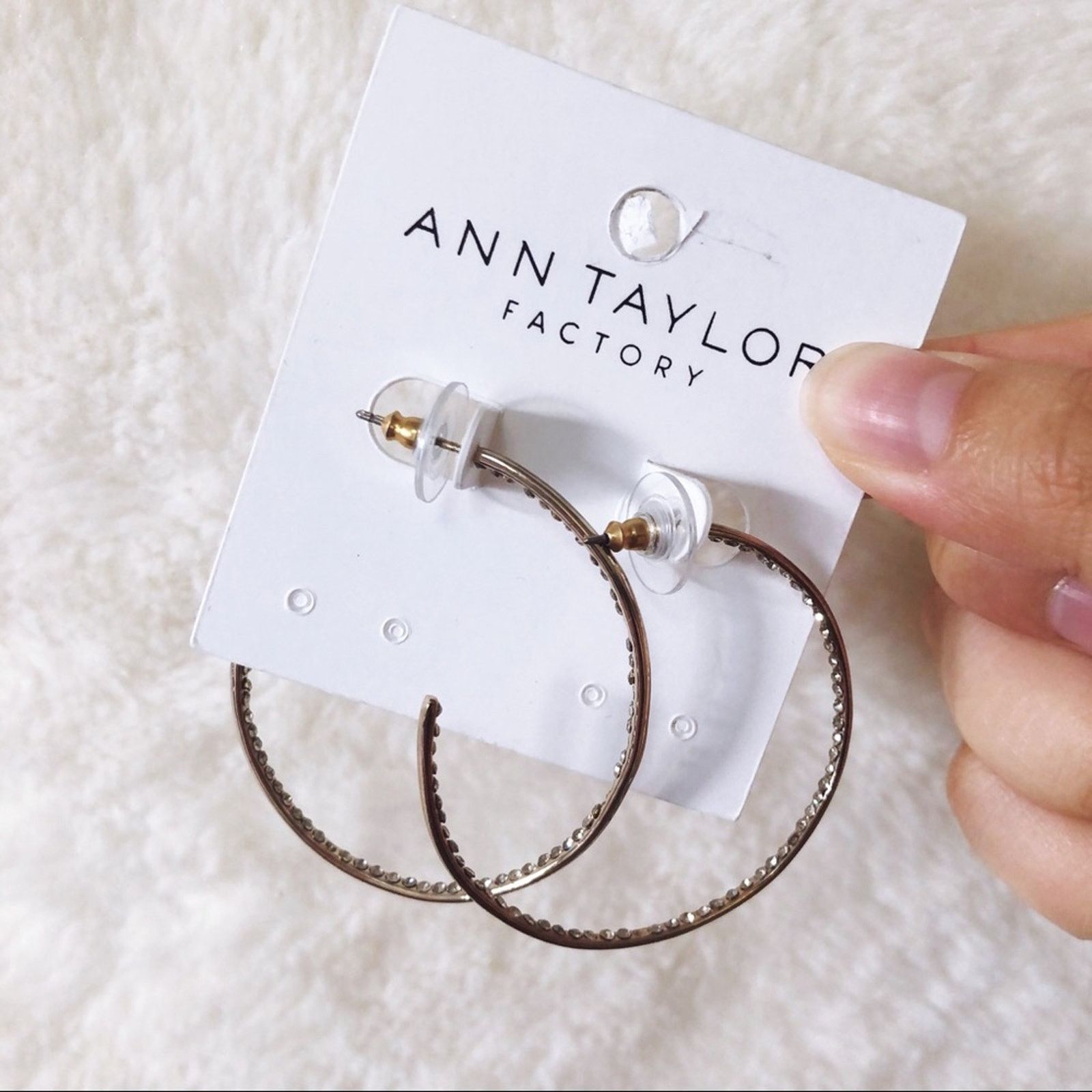 Ann Taylor Ann Taylor Gold Large Pave Hoop Earrings Size ONE SIZE - 1 Thumbnail