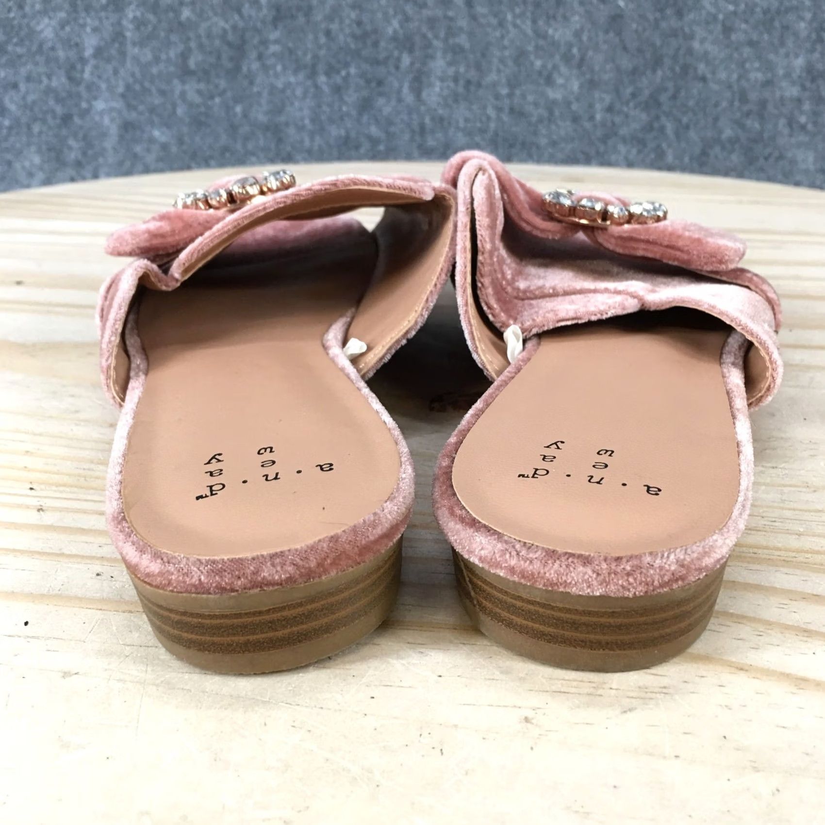 Vintage A New Day Sandals Womens 7 Pink Dina Velvet Slide Flats Rhinestone Casual Open Size US 7 / IT 37 - 6 Thumbnail