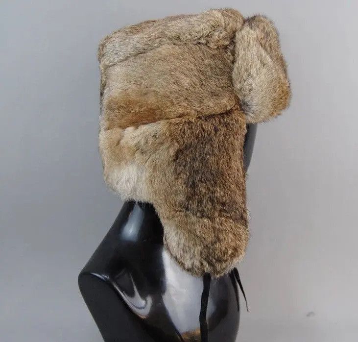 Other Warm Natural Rabbit Fur Bomber Hat With Earflaps Size ONE SIZE - 3 Thumbnail