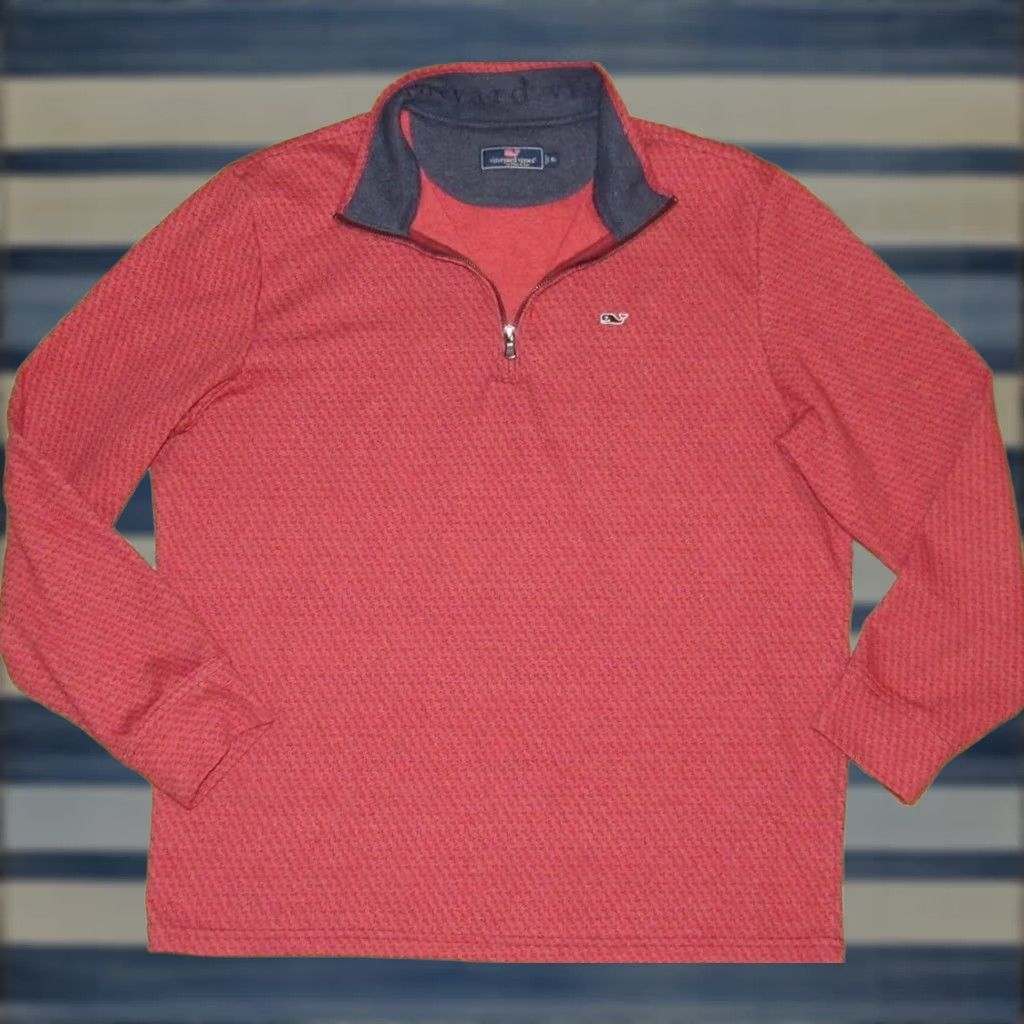 Vineyard Vines VINEYARD VINES Red Cotton Blend Saltwater Martini Print Quarter Zip Sweater XL Mens Size US XL / EU 56 / 4 - 1 Thumbnail