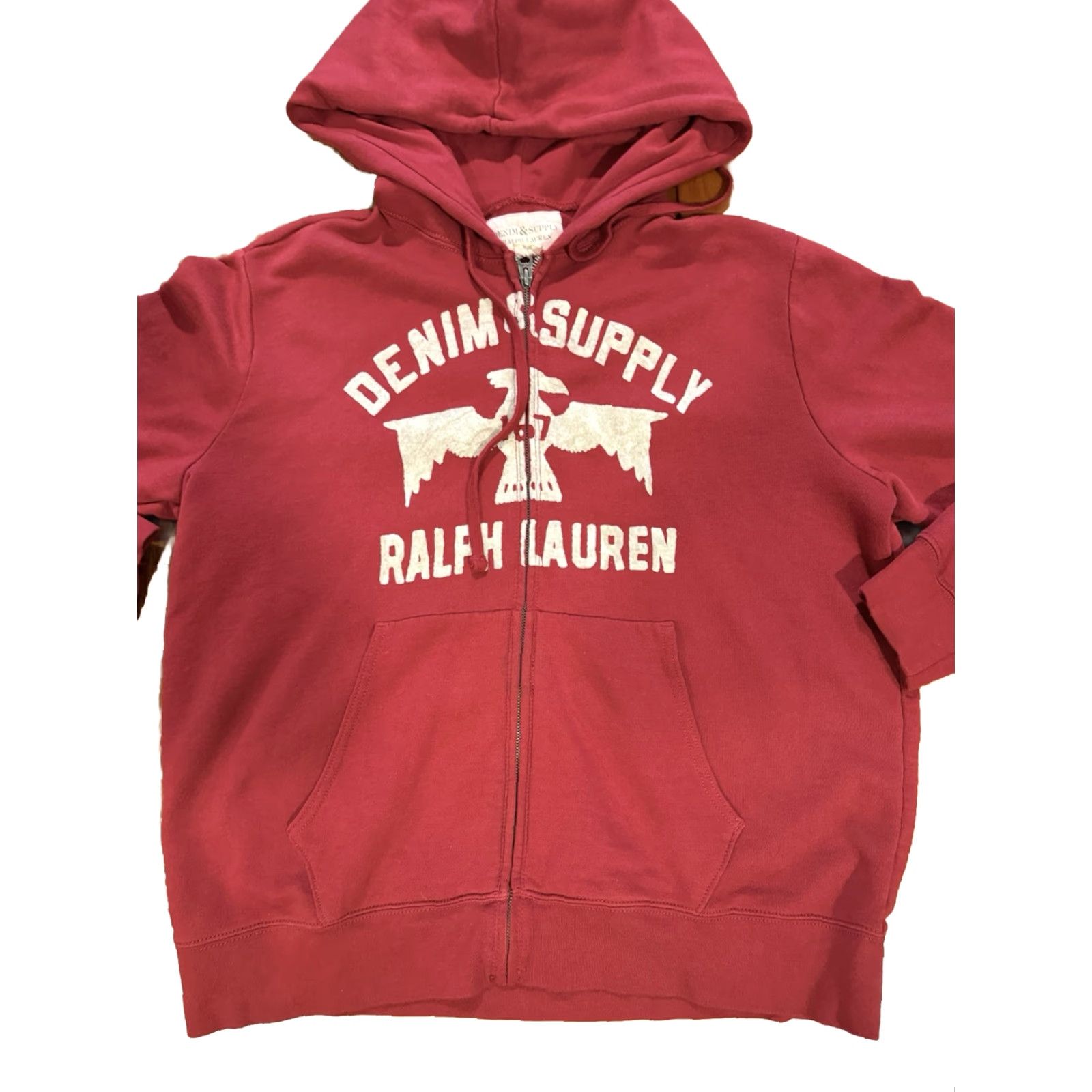 Vintage VINTAGE Denim & Supply Ralph Lauren Big Logo Full Zip Hoodie Men's XL Red Size US XL / EU 56 / 4 - 3 Thumbnail
