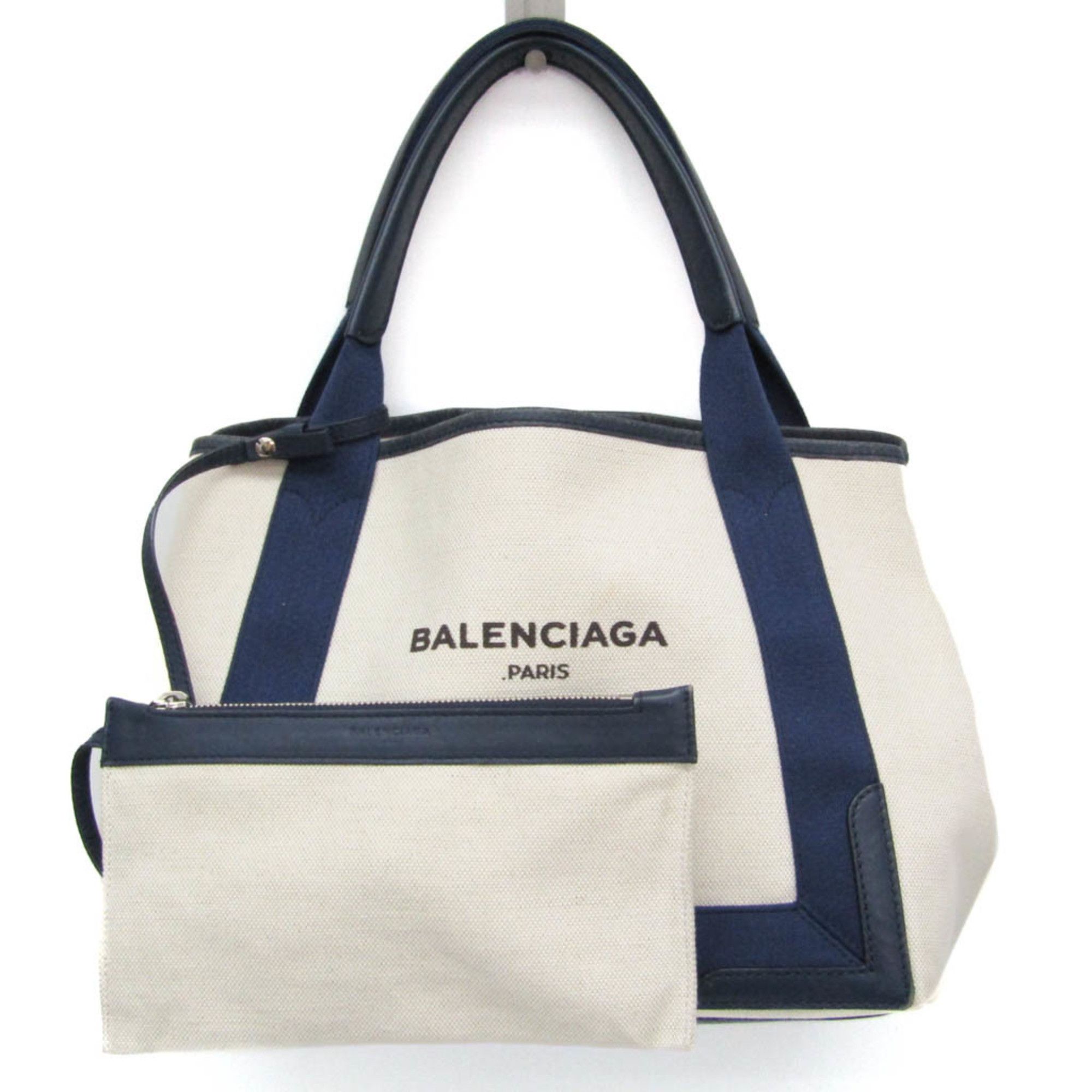 image of Balenciaga Navy Kabas S Stripe 339933 Women's Canvas,leather Handbag Black,cream,navy