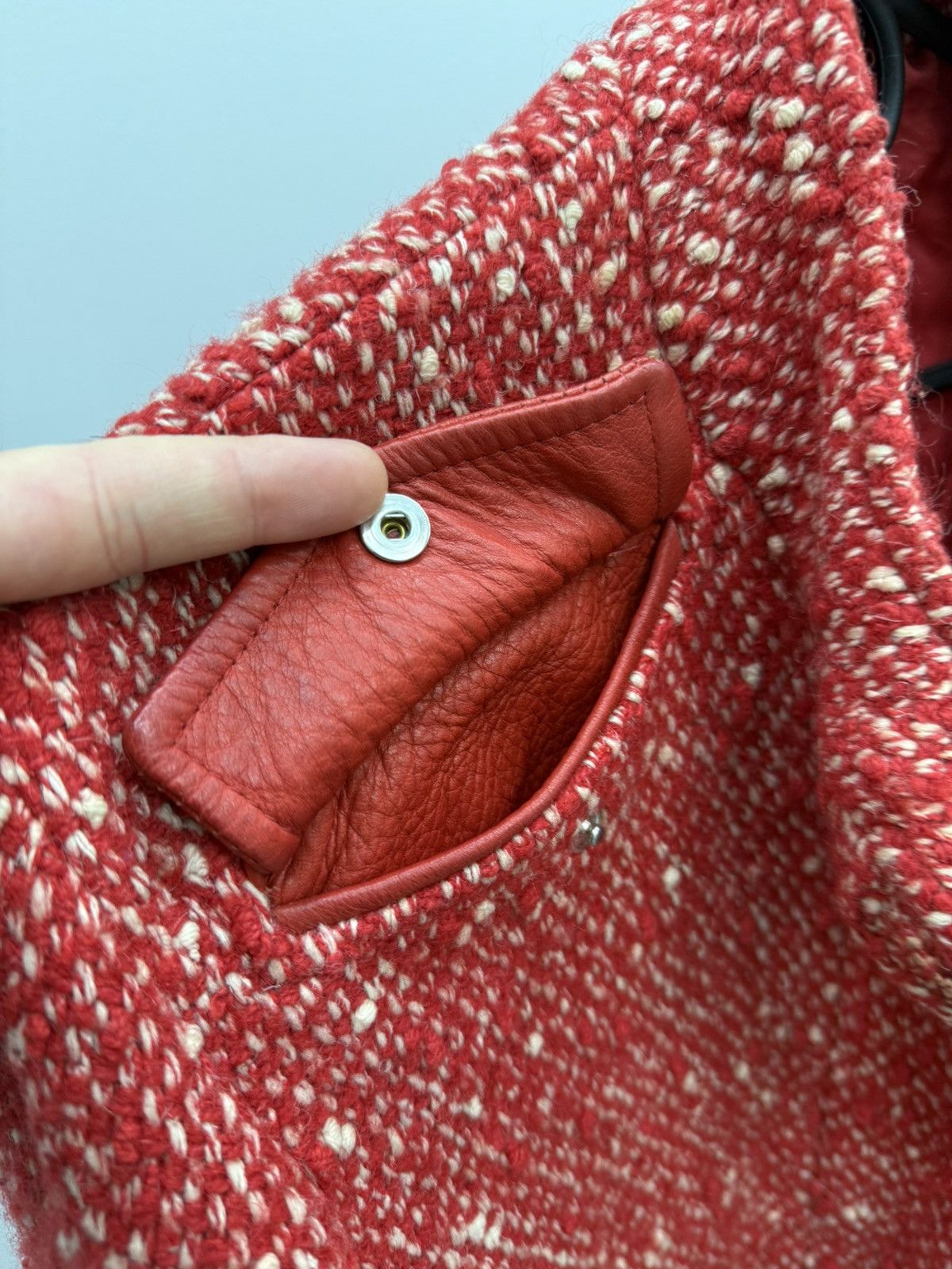 Versace Archive Versace Red Tweed Leather Parts Heavy Wool Jacket Size M / US 6-8 / IT 42-44 - 10 Thumbnail