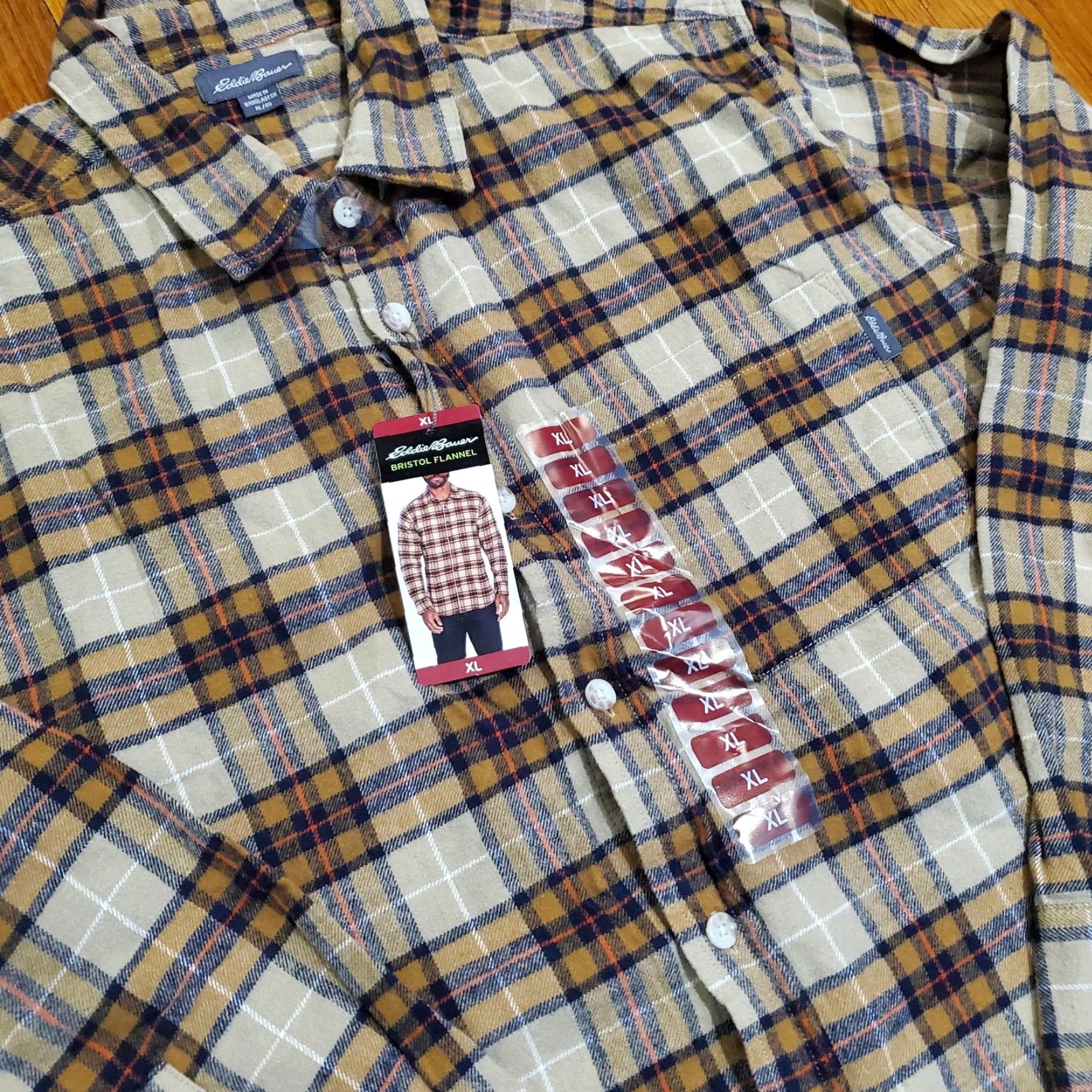 Eddie Bauer Eddie Bauer Bristol Flannel Shirt Mens XL Plaid Long Sleeve Button-Up Beige Tan Brown Blue Pocket Logo Size US XL / EU 56 / 4 - 4 Thumbnail