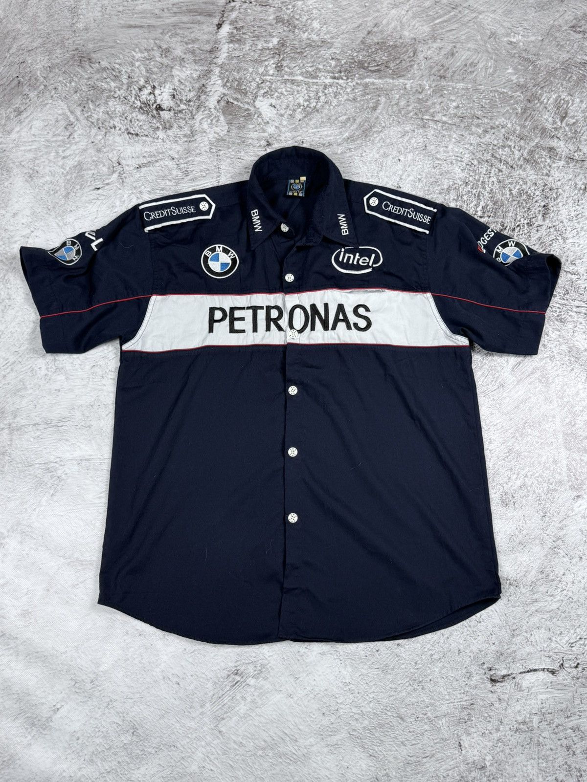 BMW × Vintage Vintage BMW Petronas Racing F-1 Button Up Shirt Size US XXL / EU 58 / 5 - 1 Thumbnail