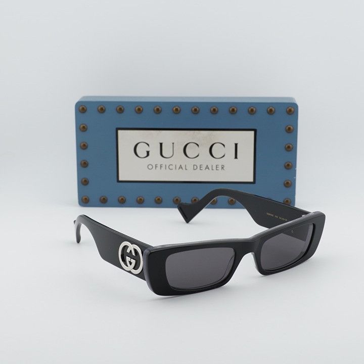 Gucci Gucci GG0516S 018 Sunglasses Black Rectangle Frame, Grey Size ONE SIZE - 4 Thumbnail