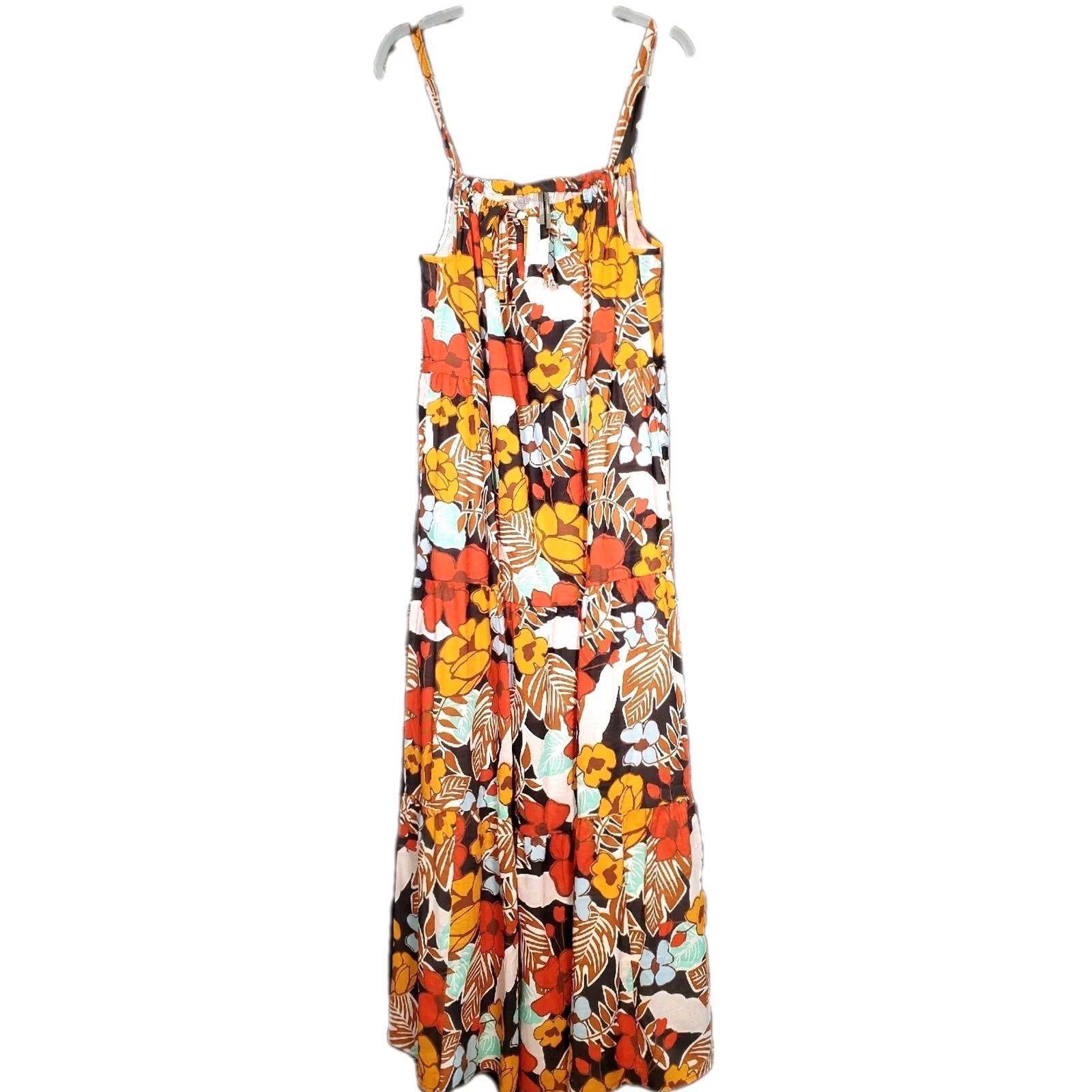 Anthropologie Anthropologie Maxi Dress Tropical Floral Women's M New Denyse Tiered Cover Up Sleeveless Pullover Hand Wash Cotton Black Multicolor Womens Size M / US 6-8 / IT 42-44 - 4 Thumbnail