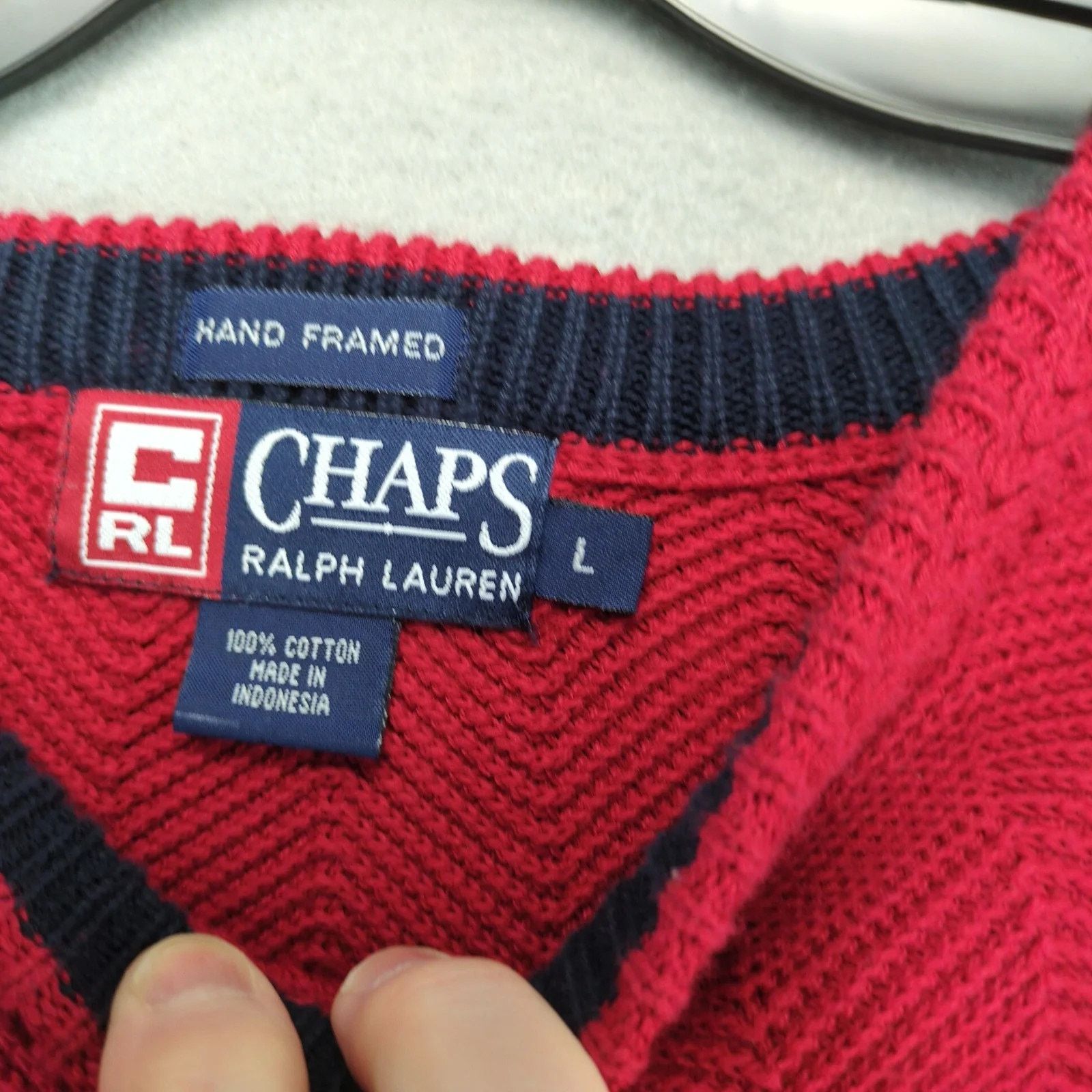 Ralph Lauren Vtg Chaps Ralph Lauren Logo Crest Red Crewneck Sweater L Size US L / EU 52-54 / 3 - 3 Thumbnail
