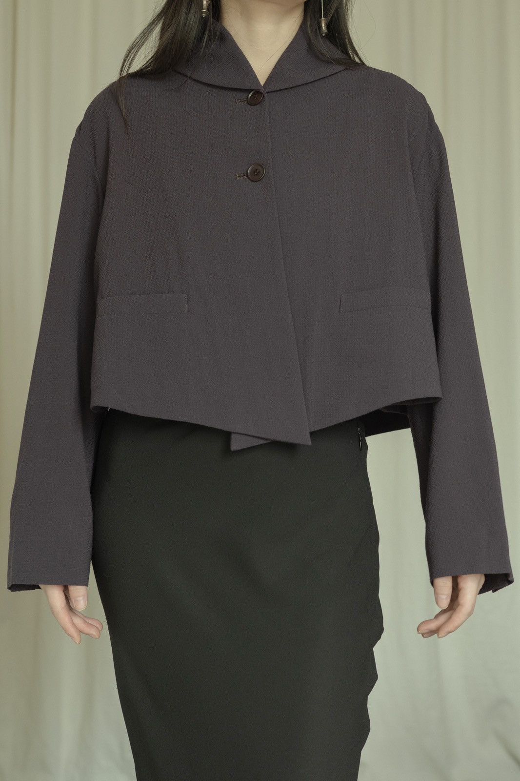 Romeo Gigli Romeo Gigli 1990s Aubergine Wool Cropped A-Line Jacket Size S / US 4 / IT 40 - 2 Thumbnail