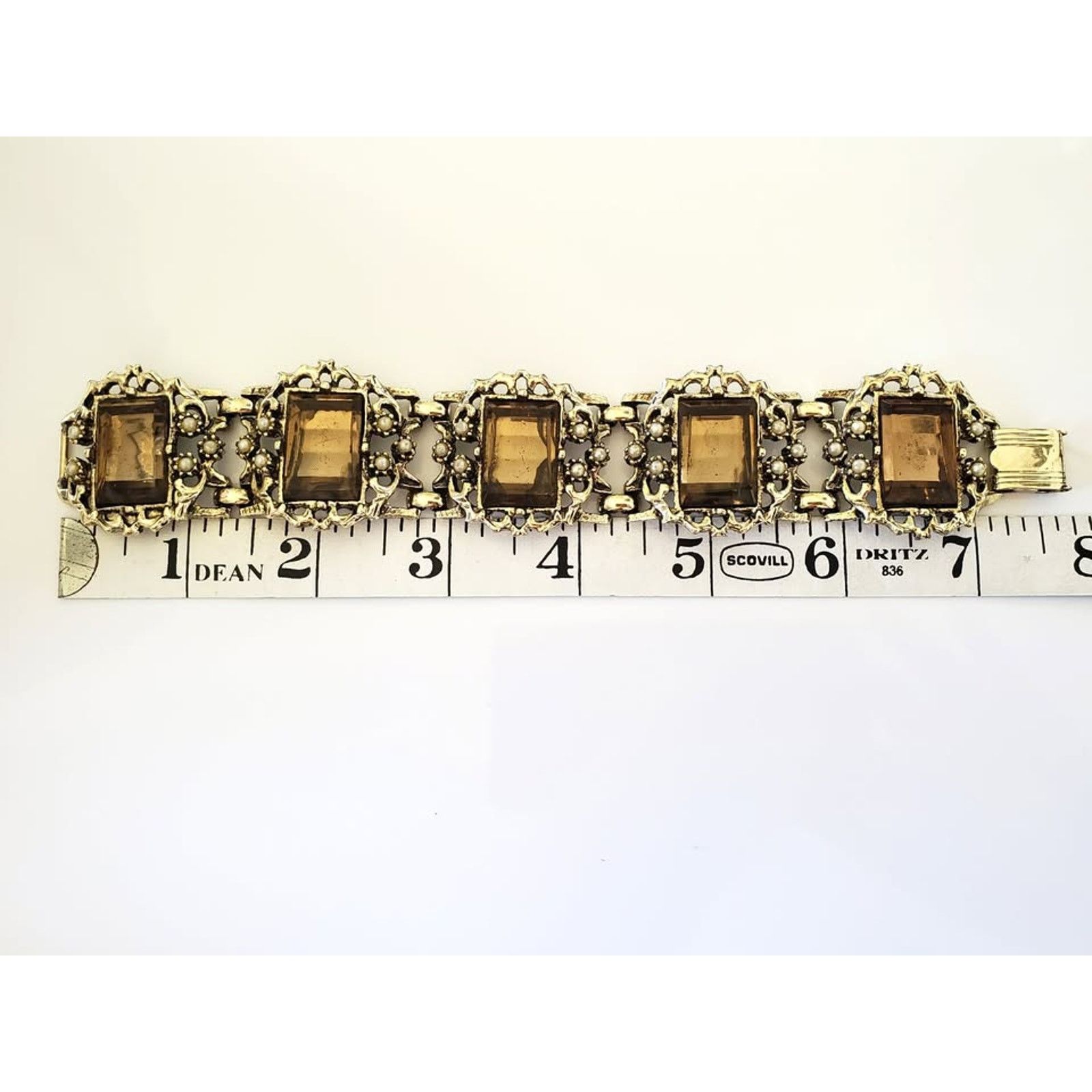 Other Vintage 1960s Unsigned Selro Faux Amber and Pearl Bracelet Size ONE SIZE - 5 Thumbnail