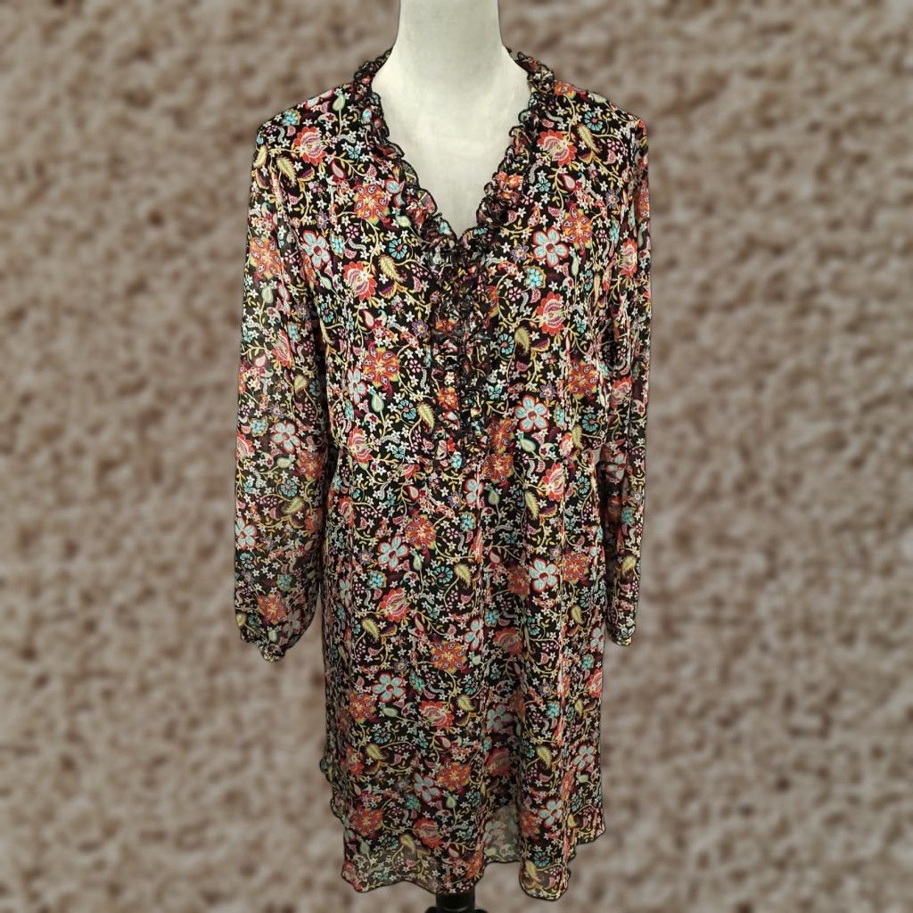 Vintage Coline Womens Floral Dress Shift Mini Size XL Long Sleeve V-Neck Pullover Neck Accent Ruffle Size XL / US 12-14 / IT 48-50 - 1 Thumbnail