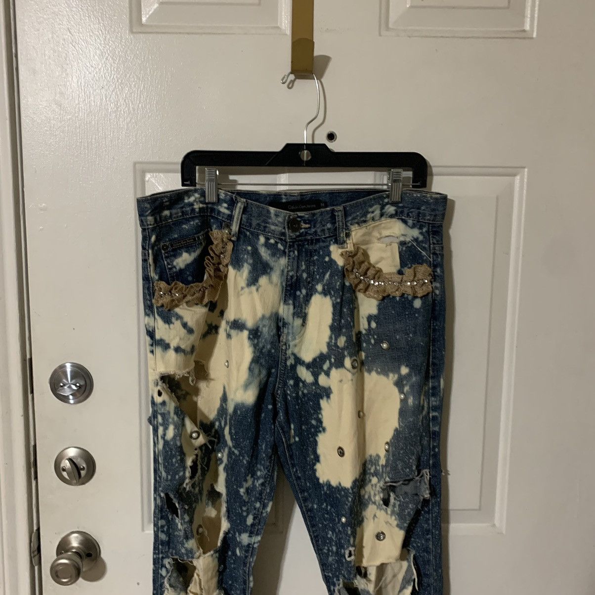 Calvin Klein Bleached Distressed torn relaxed straight leg jeans Size US 36 / EU 52 - 2 Thumbnail