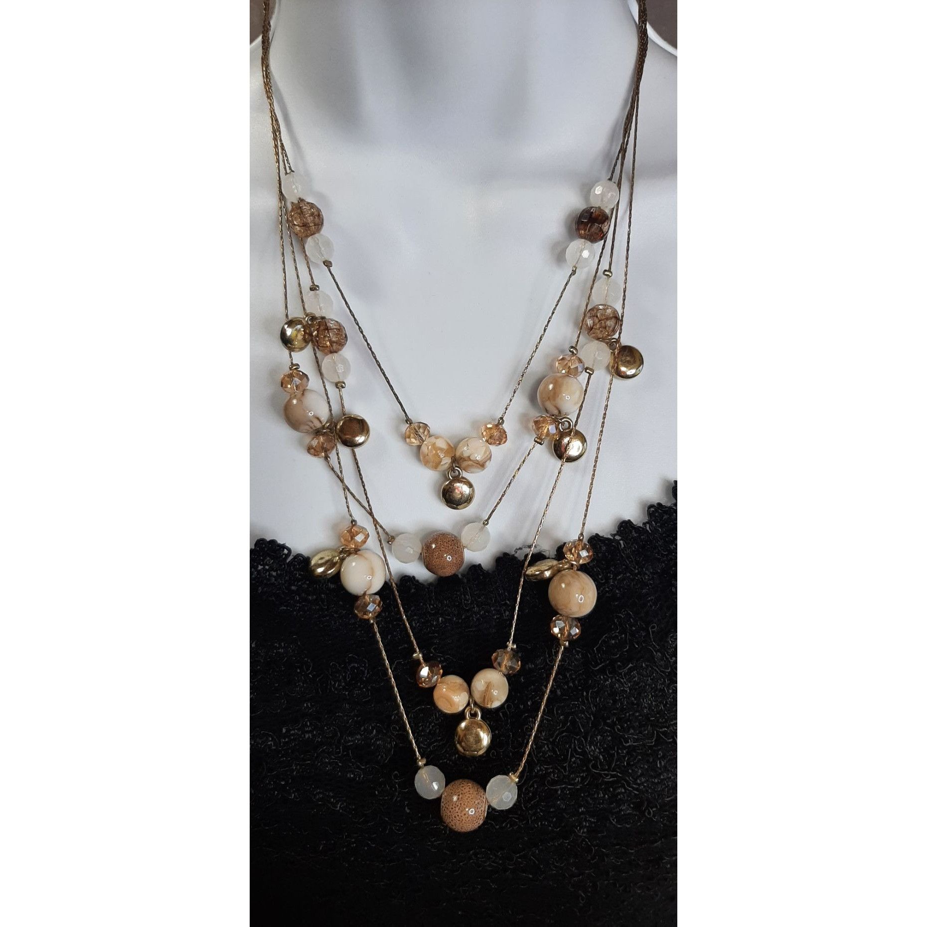Other Layered Gold-Tone Beaded Necklace With Natural Stone And Res Size ONE SIZE - 3 Thumbnail
