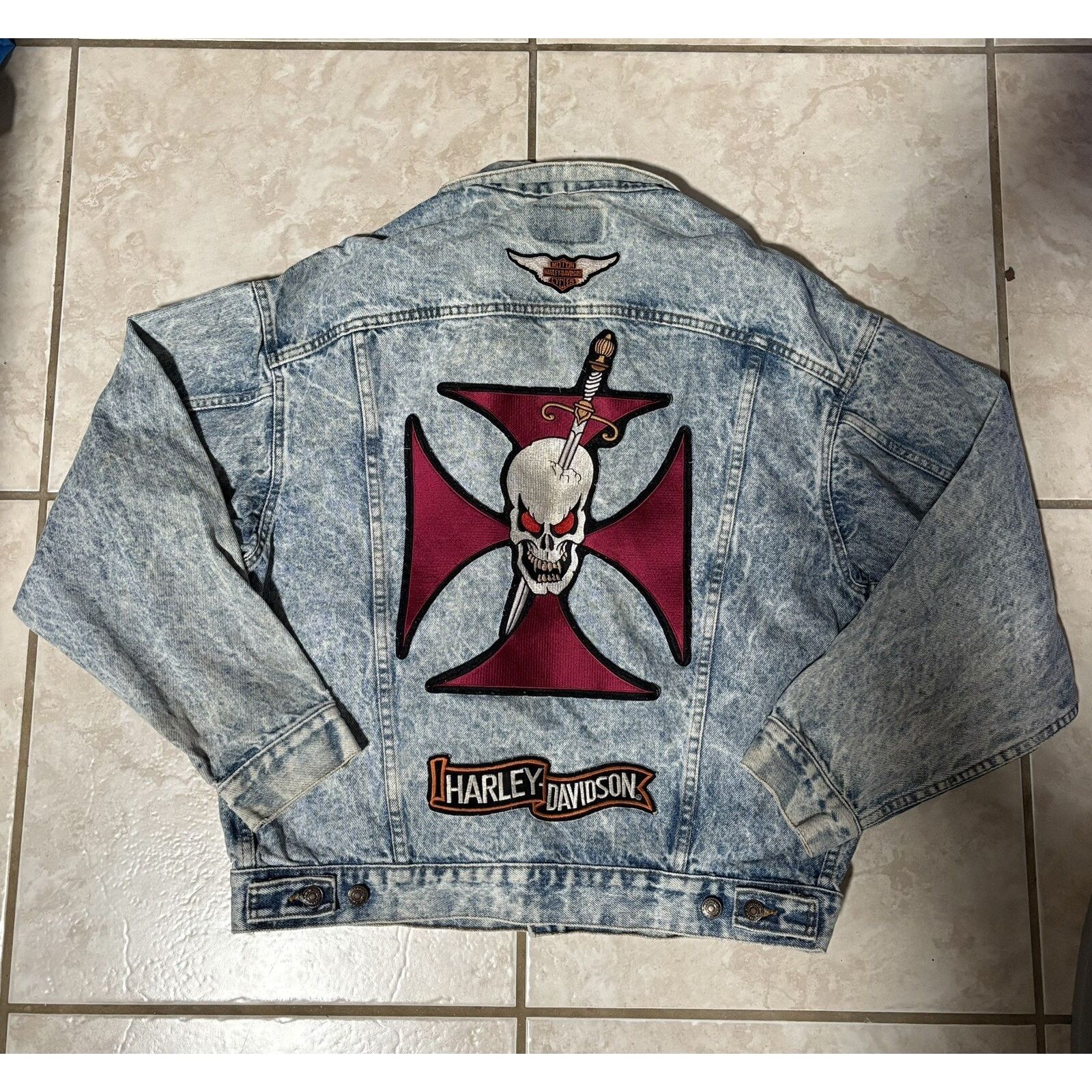 Levi's Vintage 1980s Levi’s Trucker Jacket - Patches, Harley Cross Size US L / EU 52-54 / 3 - 1 Thumbnail