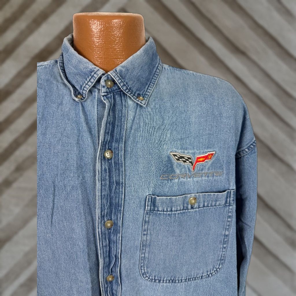 Denime VINTAGE Corvette Denim Shirt Men XXL Embroidered Logo Button-Up Blue Size US XXL / EU 58 / 5 - 1 Thumbnail