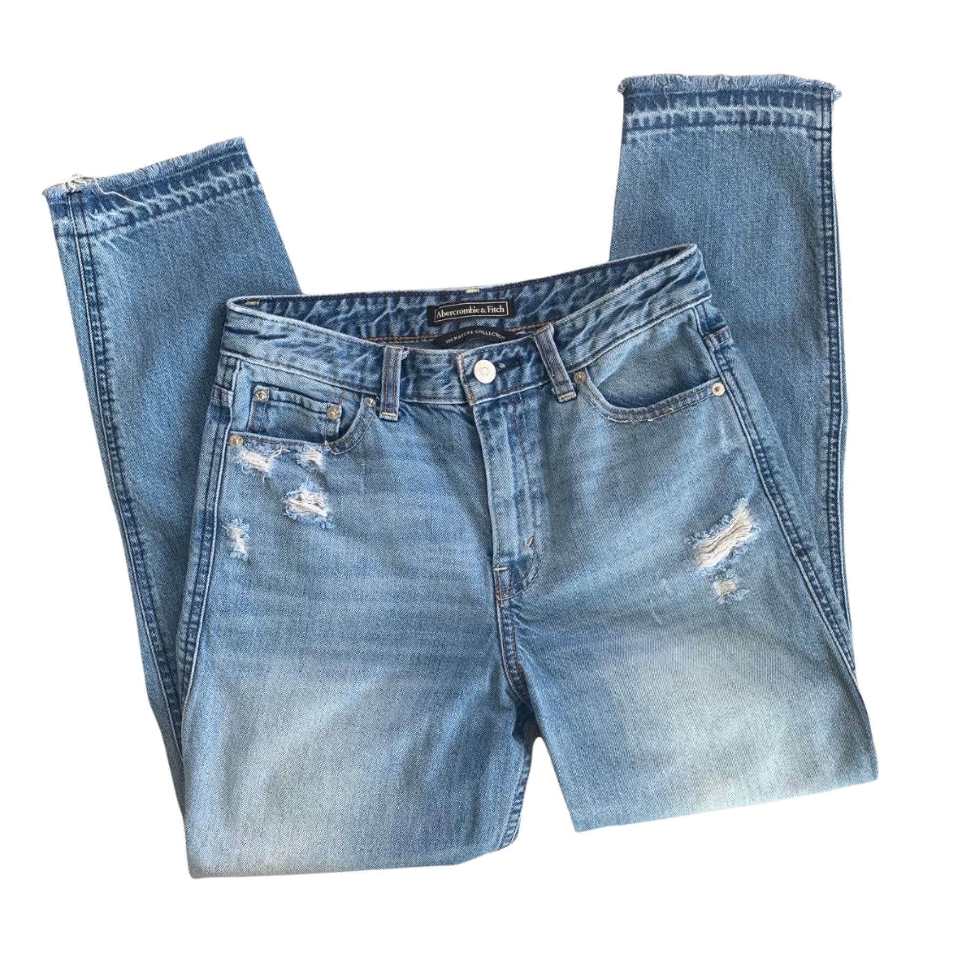 Abercrombie & Fitch Abercrombie & Fitch Medium Wash Denim Raw Hem Distressed Cap Size 25" / US 0 / IT 36 - 1 Thumbnail