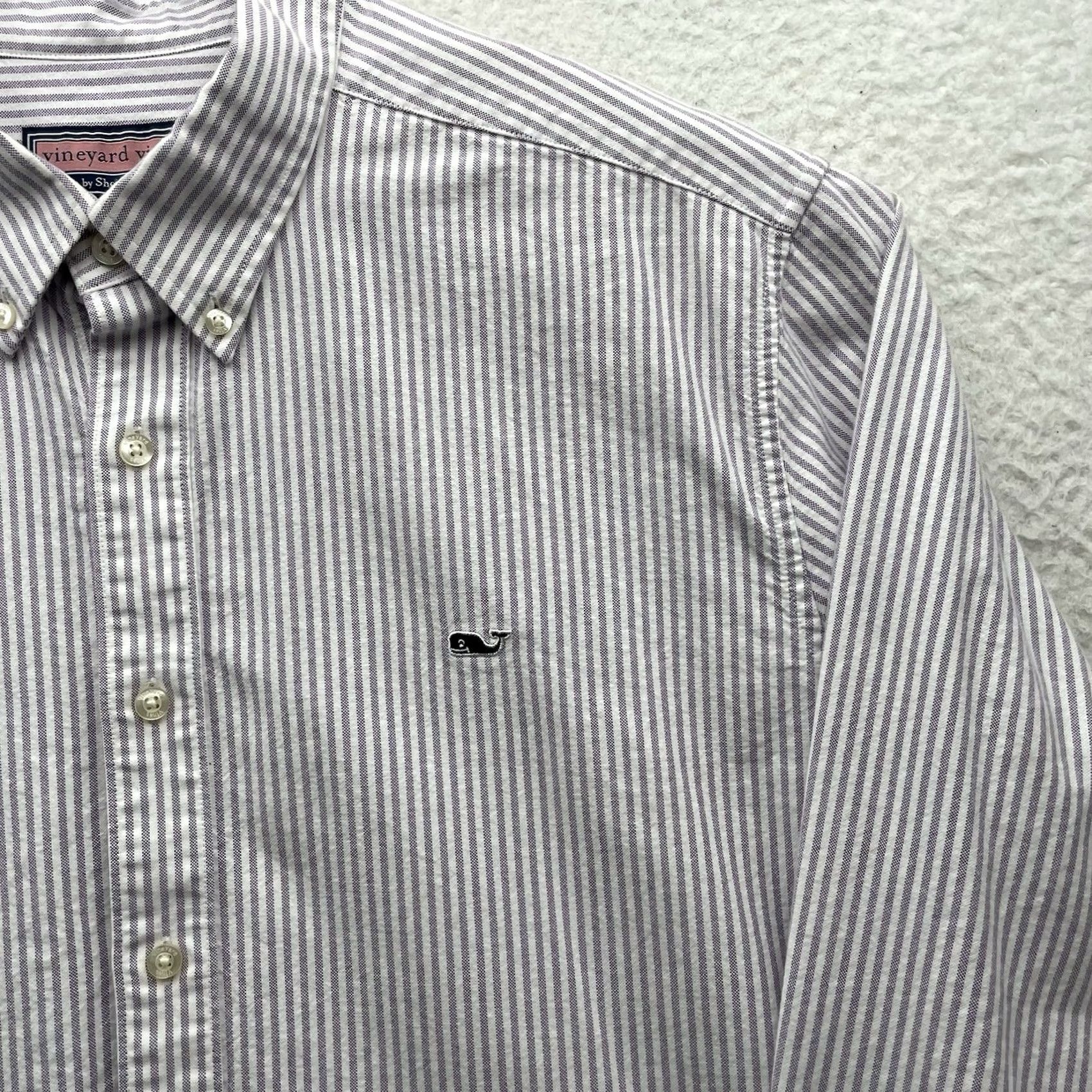 Vineyard Vines Vineyard Vines Collegiate Shirt Mens XL Purple White Striped Button Up Preppy Size US XL / EU 56 / 4 - 3 Thumbnail