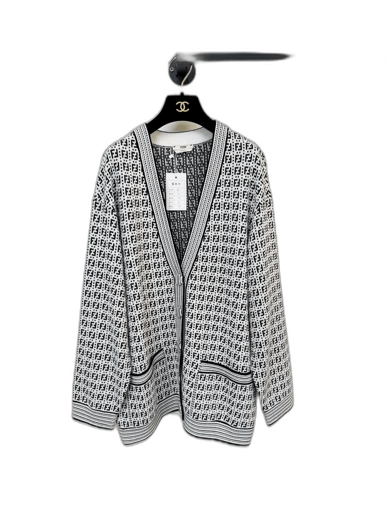 Fendi Gray Checkered Fendi Cardigan Sweater Size L / US 10 / IT 46 - 1 Thumbnail