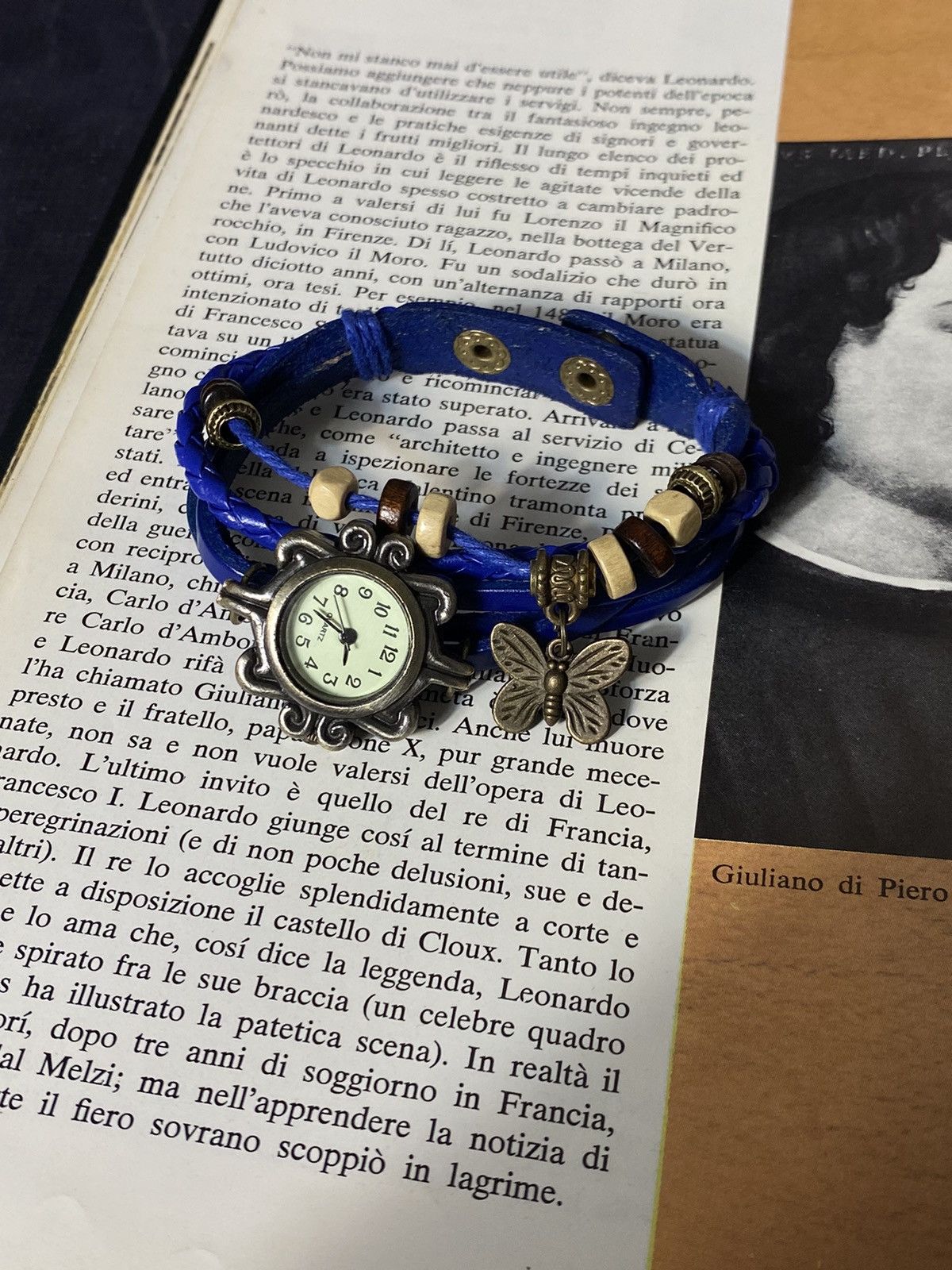 Jewelry x Vintage Blue Boho Bracelet Watch With Butterfly Charm, Men's