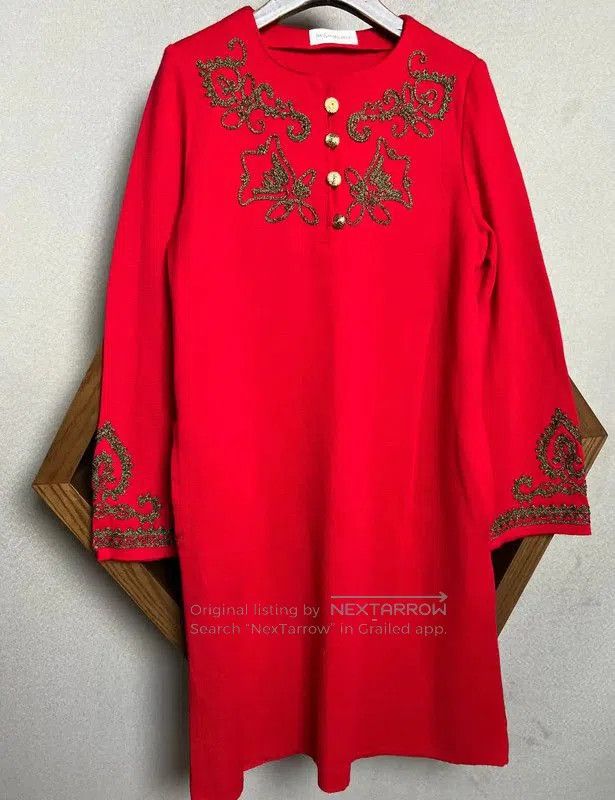 Yves Saint Laurent YSL Red Wool Dress with Embellishments . Size XXS / US 00 / IT 34 - 3 Thumbnail