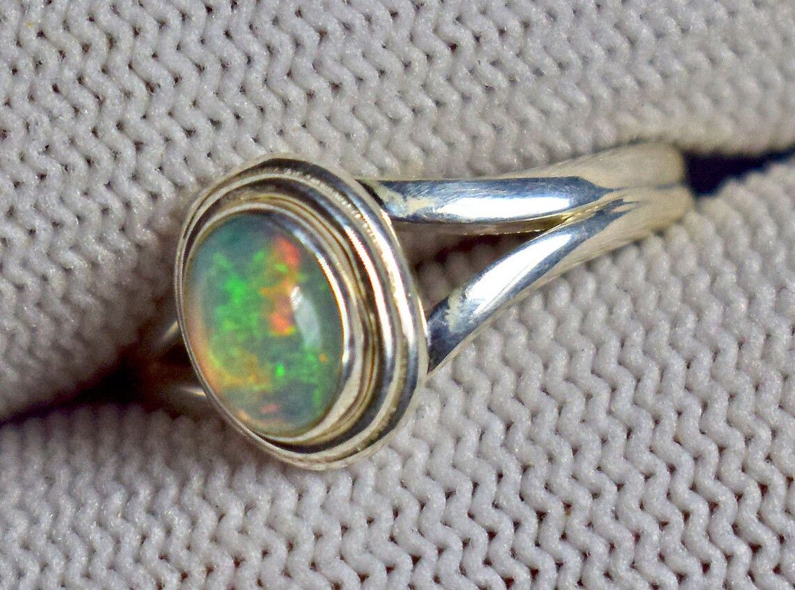 Handmade Handmade Ethiopian Opal Ring 925k Silver Statement Ring Size ONE SIZE - 2 Thumbnail