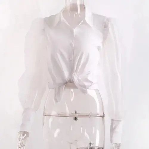 Japanese Brand × Vintage Womens Fashion Blouse Mesh Sheer Puff Sleeve Size ONE SIZE - 2 Thumbnail