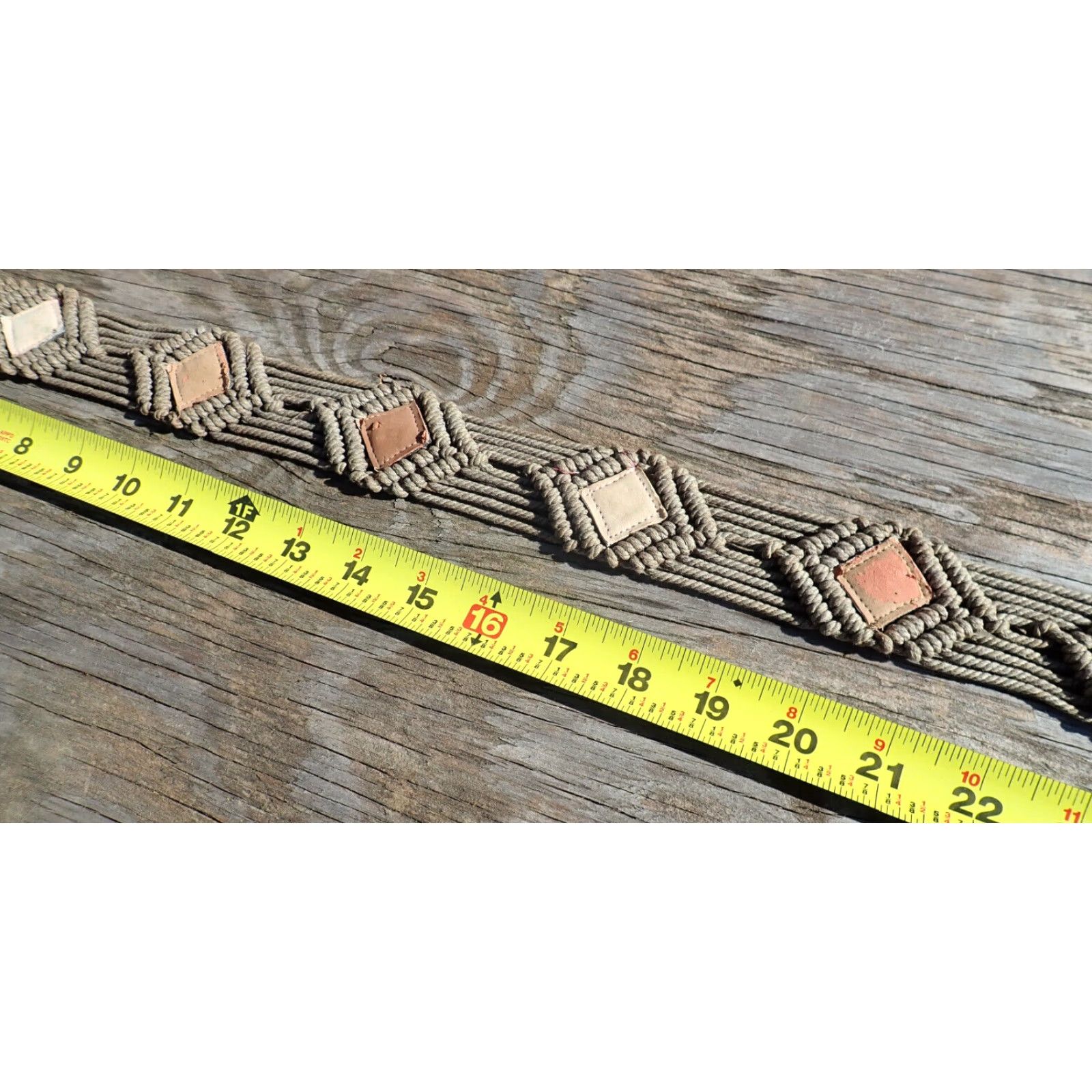 Roper Vintage Women's 1970s Boho Hippie Macrame Leather-Style Belt Brown Adjustable 26-34 Inches Size ONE SIZE - 6 Thumbnail