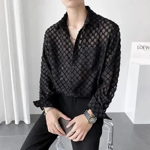 Japanese Brand × Vintage Retro sheer mesh button up shirt retro y2k Size US L / EU 52-54 / 3 - 3 Thumbnail