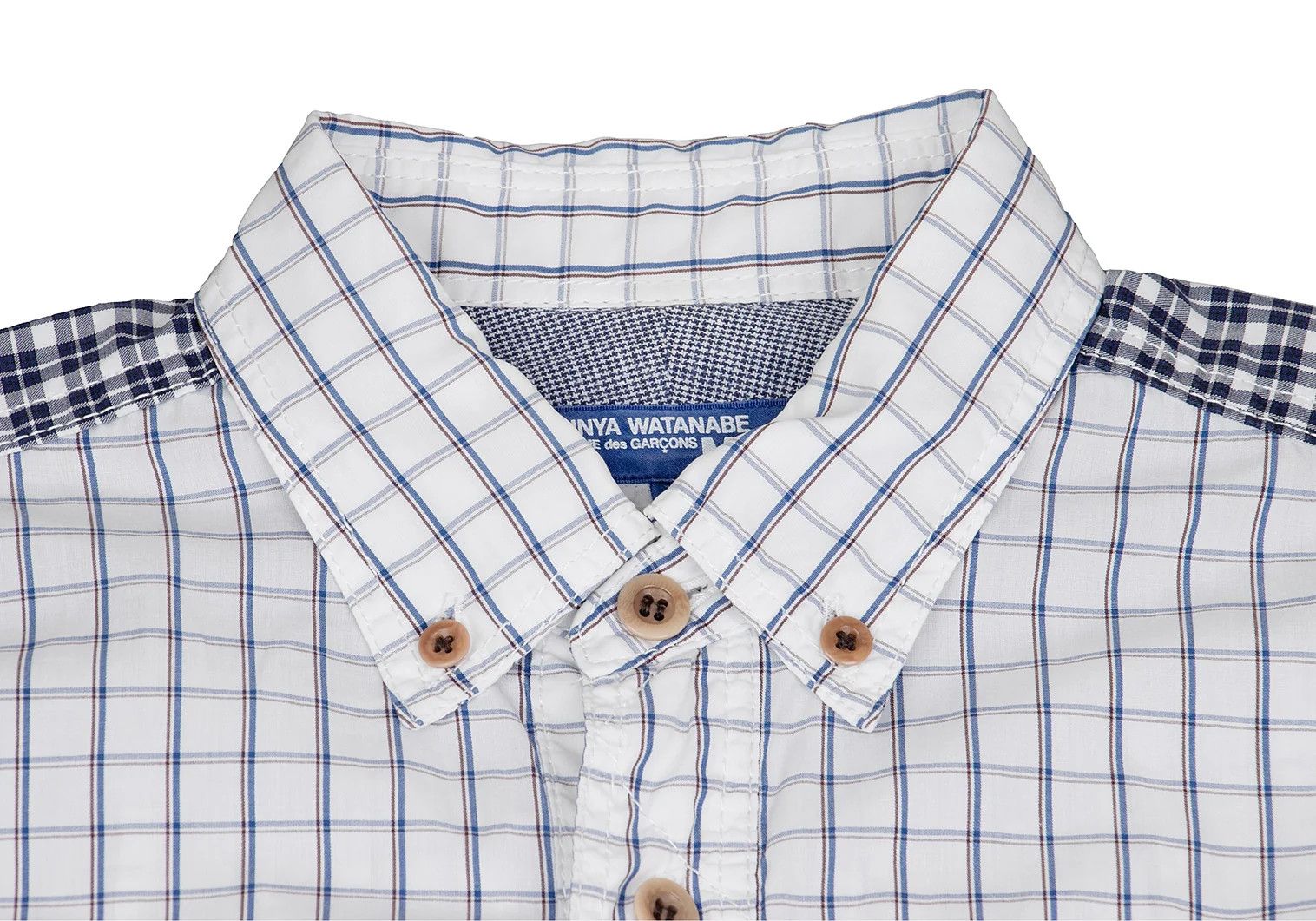 Junya Watanabe Patch Design Round Hem Check Button-Down Shirt White/Navy XS Size US XS / EU 42 / 0 - 3 Thumbnail