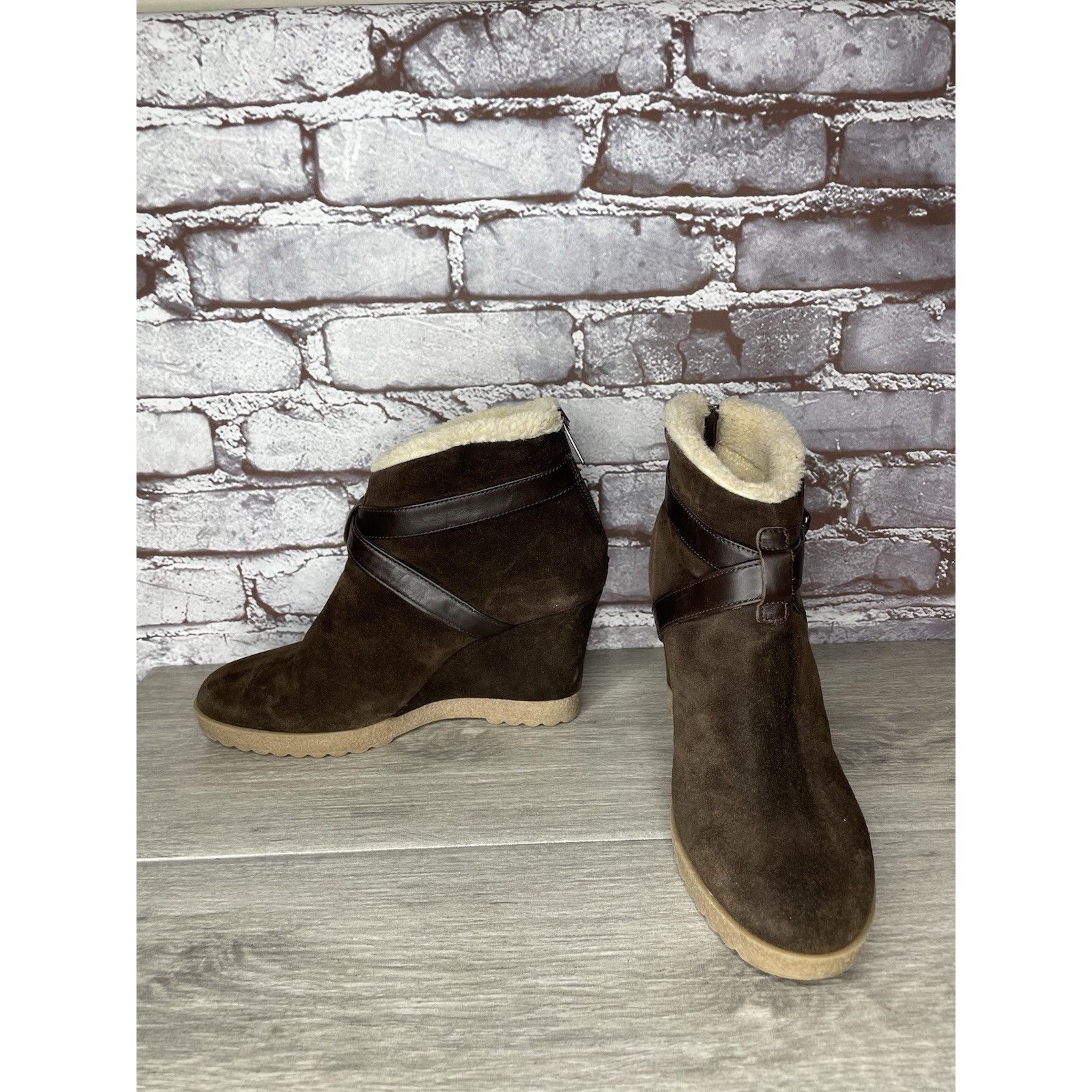 Aquatalia Aquatalia Brown Suede Faux Fur Strap Ankle Wedge Booties Wom Size US 10 / IT 40 - 20 Thumbnail