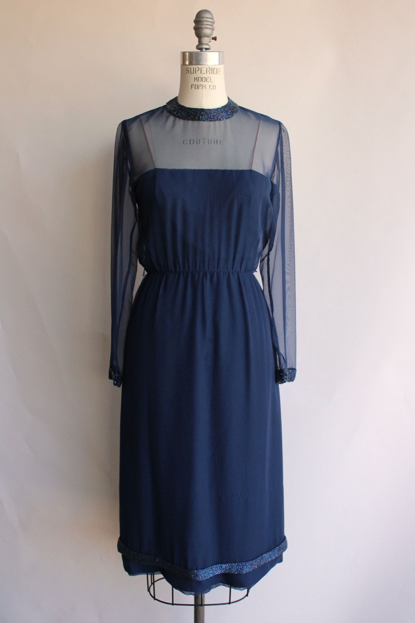 Vintage Vintage 1960s Dress, Victoria Royal Ltd. Navy Blue Cocktail Size M / US 6-8 / IT 42-44 - 2 Thumbnail