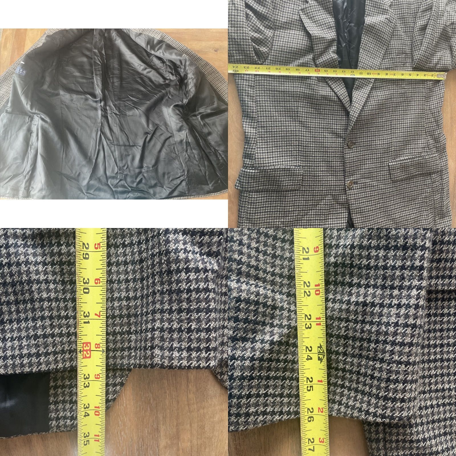 Ralph Lauren VINTAGE Ralph Lauren Blazer Mens 46T Gray Houndstooth Tweed Wool Sport Coat Size 46R - 8 Thumbnail