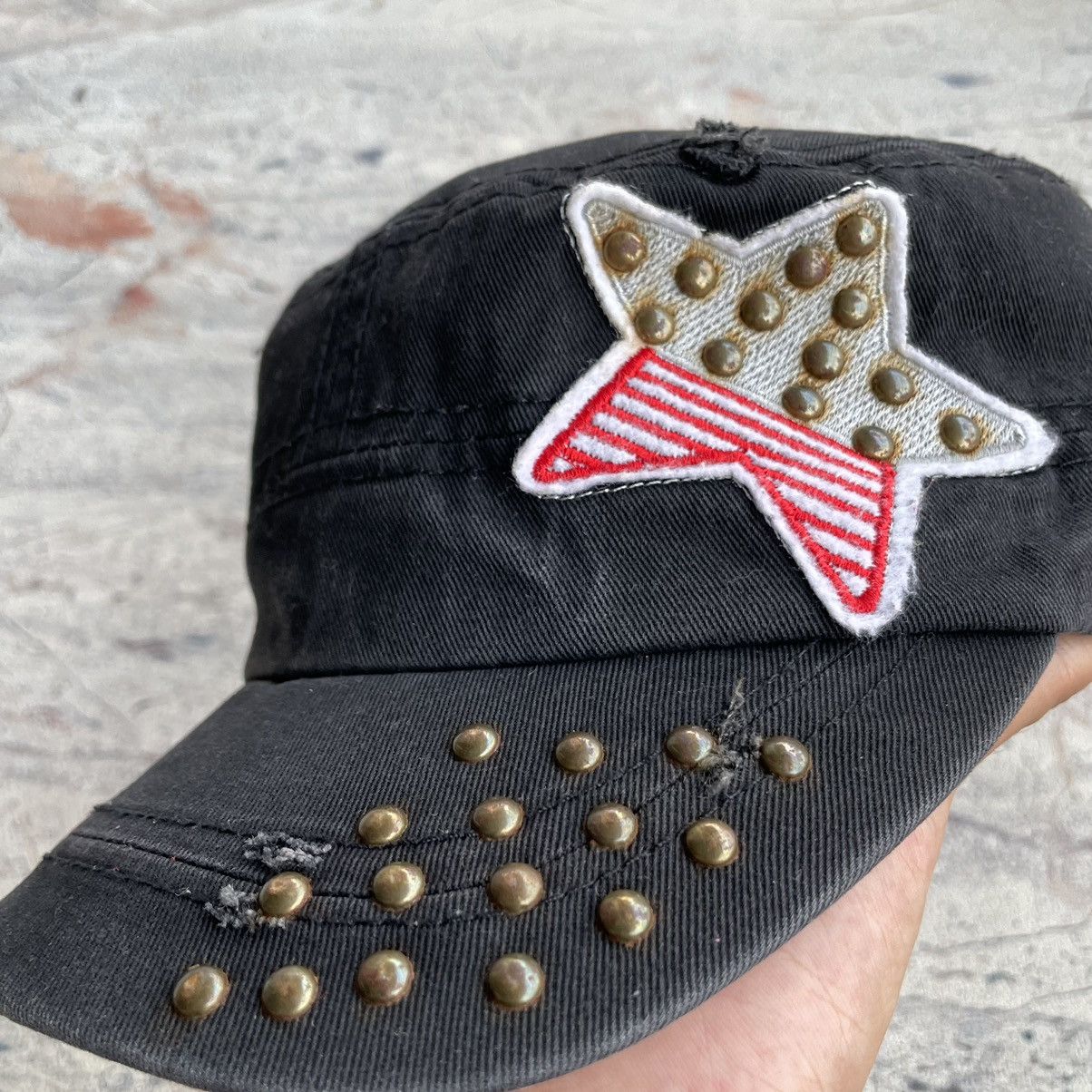 14th Addiction Vintage Studded Faded Distressed Commando Hat Size ONE SIZE - 3 Thumbnail