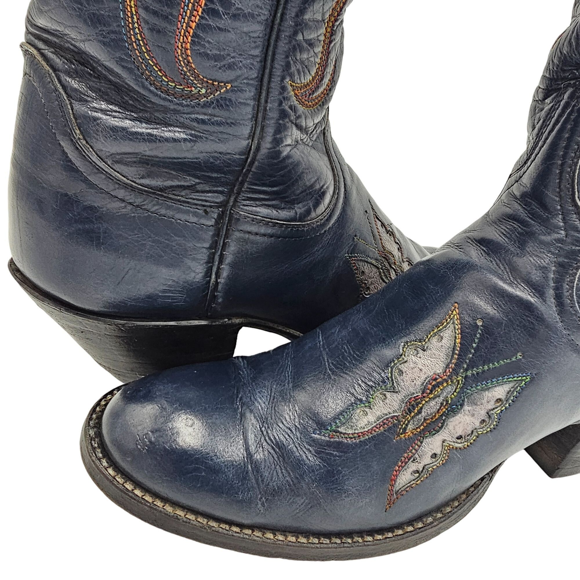 Other Vintage 1970s CUTTER BILL Cowgirl Boots 6B Navy Rainbow Leat Size US 6 / IT 36 - 15 Thumbnail