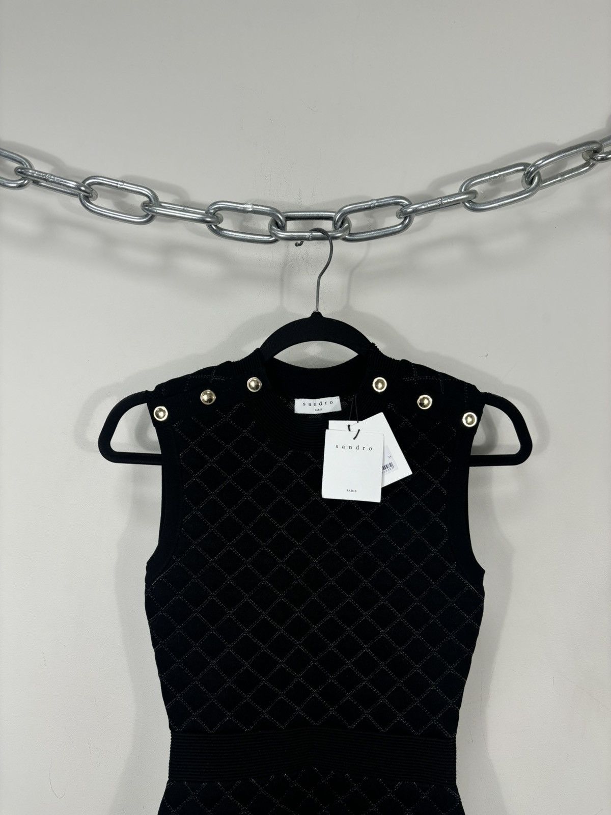 Sandro Sandro Paris Women’s NWT Quilted Black Sleeveless Mini Dress Size XS / US 0-2 / IT 36-38 - 3 Thumbnail
