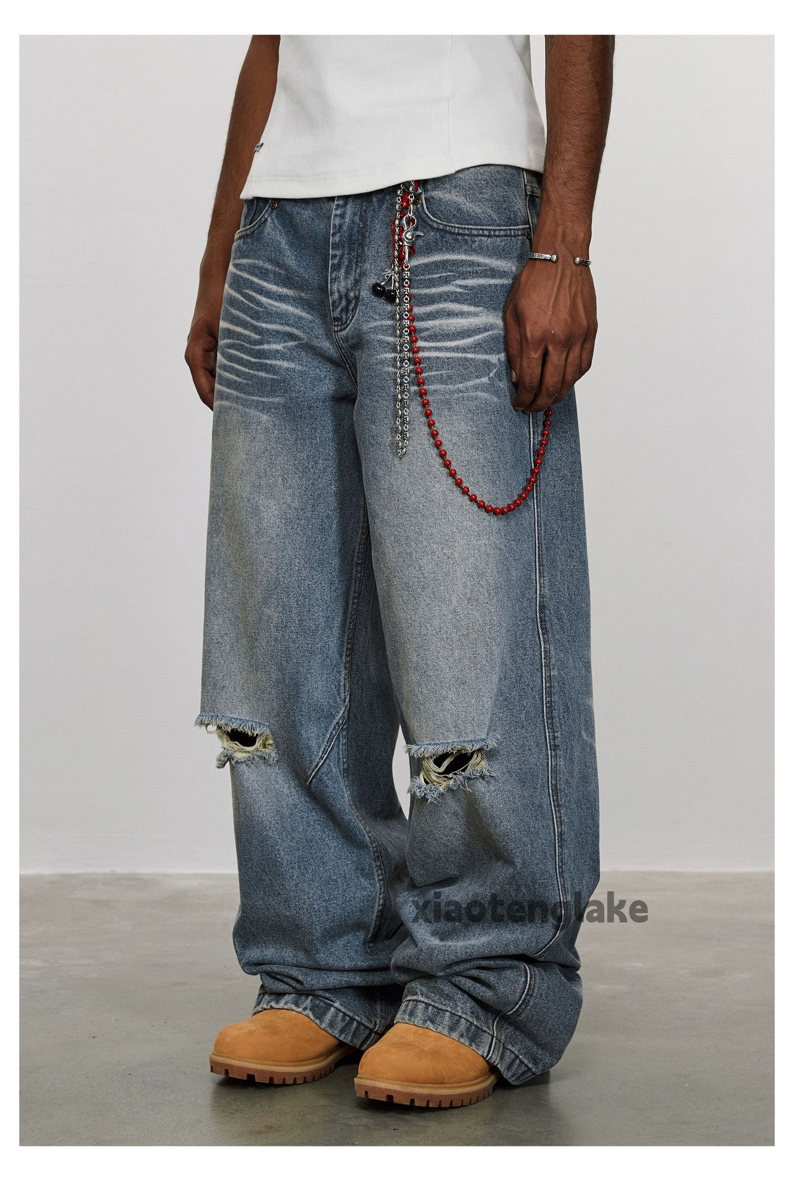 Jean × Vintage washed faded loose baggy damaged hiphop jeans Size US 34 / EU 50 - 7 Thumbnail