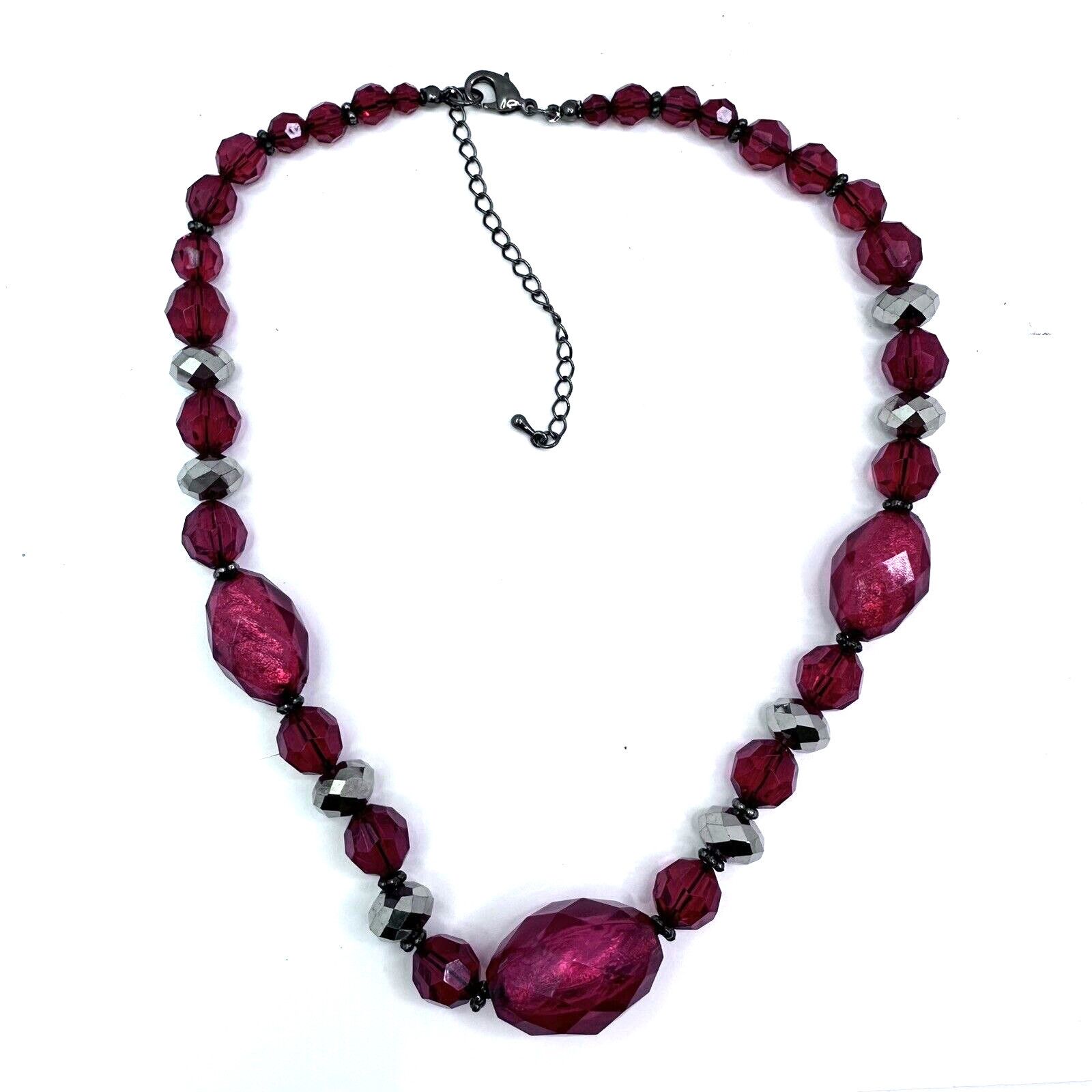 The Unbranded Brand Red Wine Faceted Beads GunMetal Chain Statement Necklace 18" Size ONE SIZE - 5 Thumbnail
